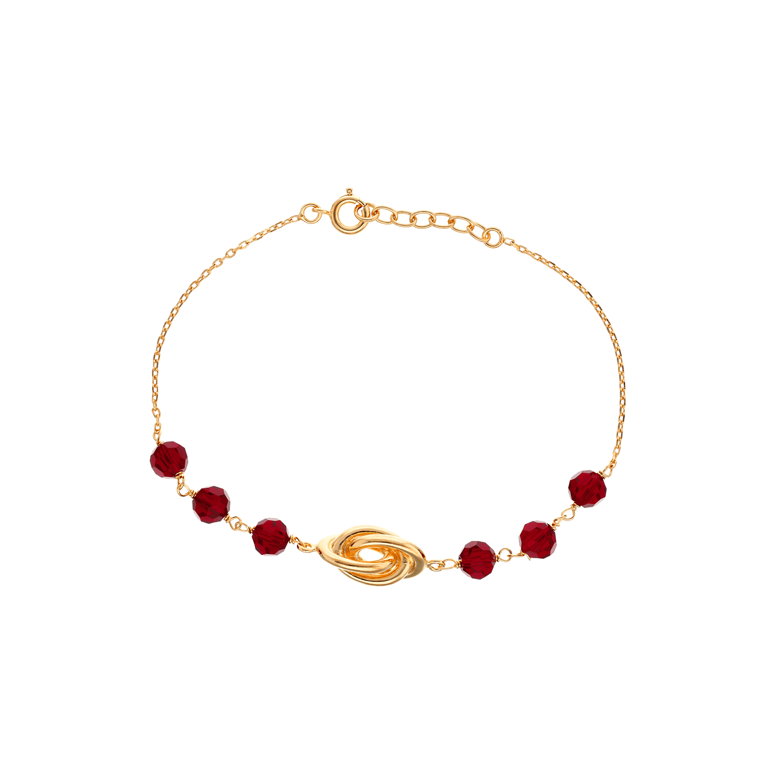 Bracelet Plaqué Or Nœud Forçat Antillais 8*16mm Cristal Grenat 6mm 18A20cm