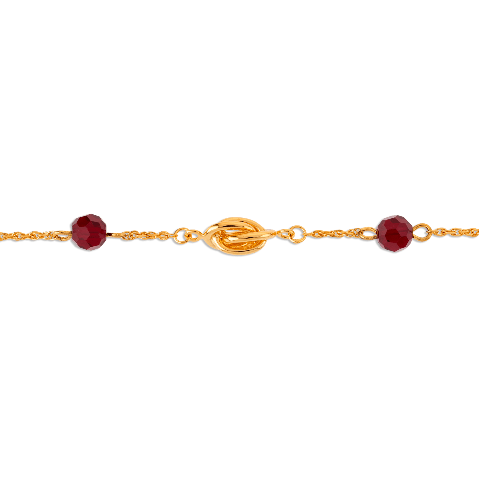 Bracelet Plaqué Or Noeud Forçat Antillais et Cristal Grenat