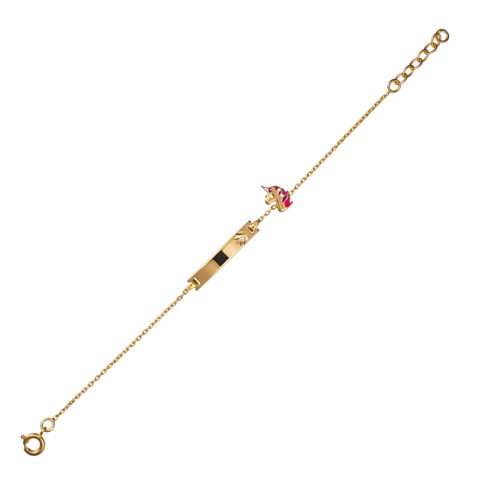 Bracelet Identité Plaqué Or Licorne Email 6*9mm 14A16cm