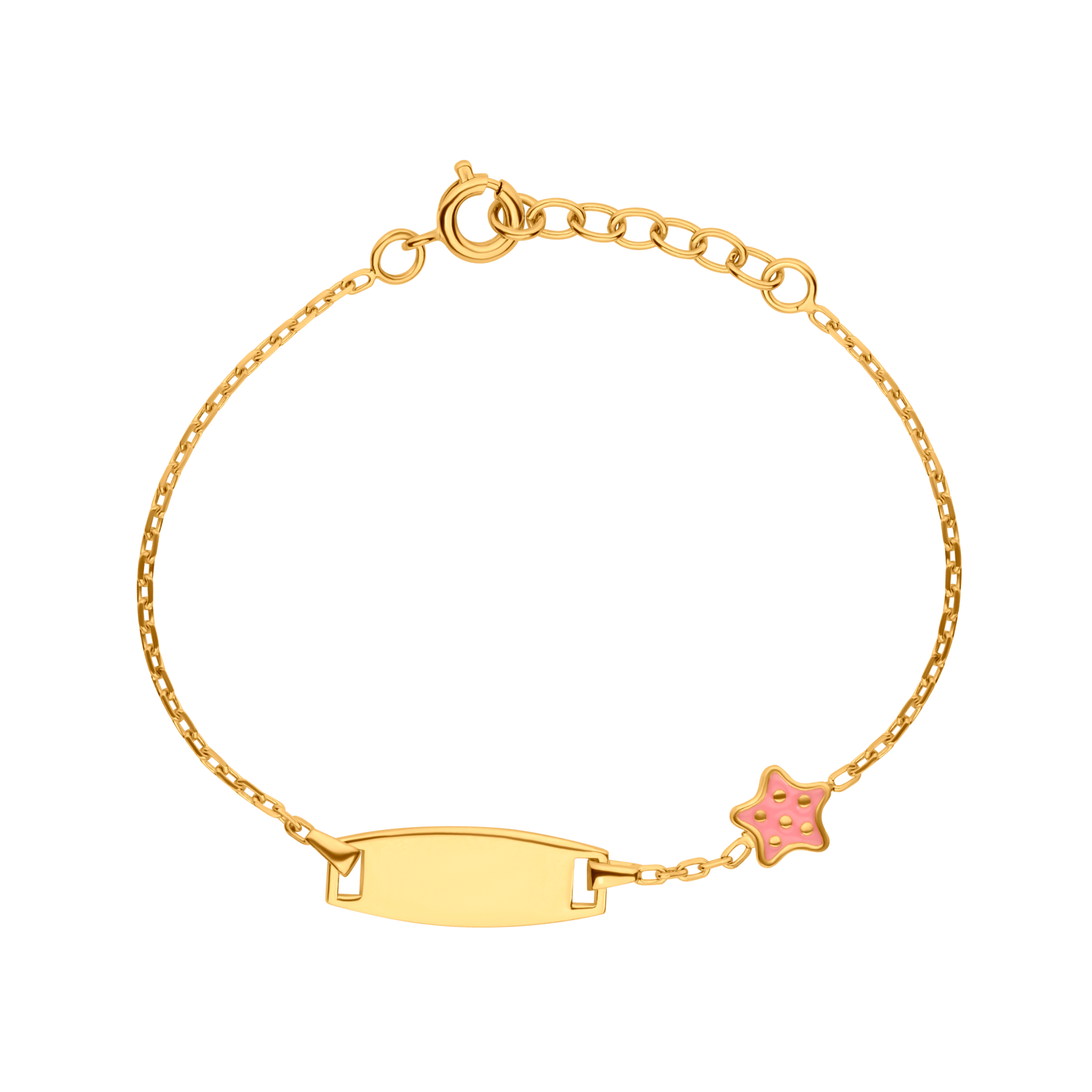 Bracelet Identité Plaqué Or Etoile Email Rose 6mm 14A16cm