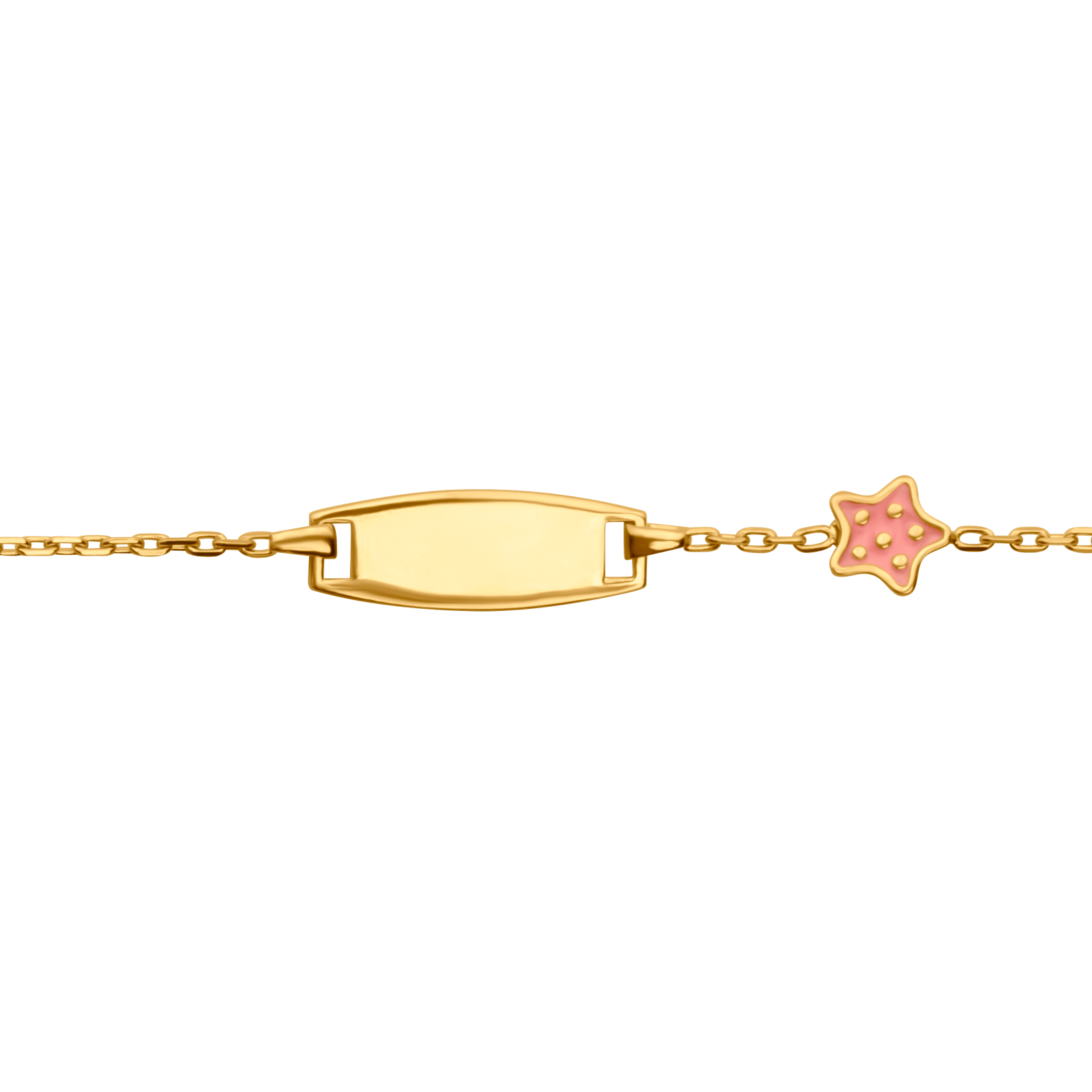 Bracelet Identité Plaqué Or Etoile Email Rose 6mm 14A16cm