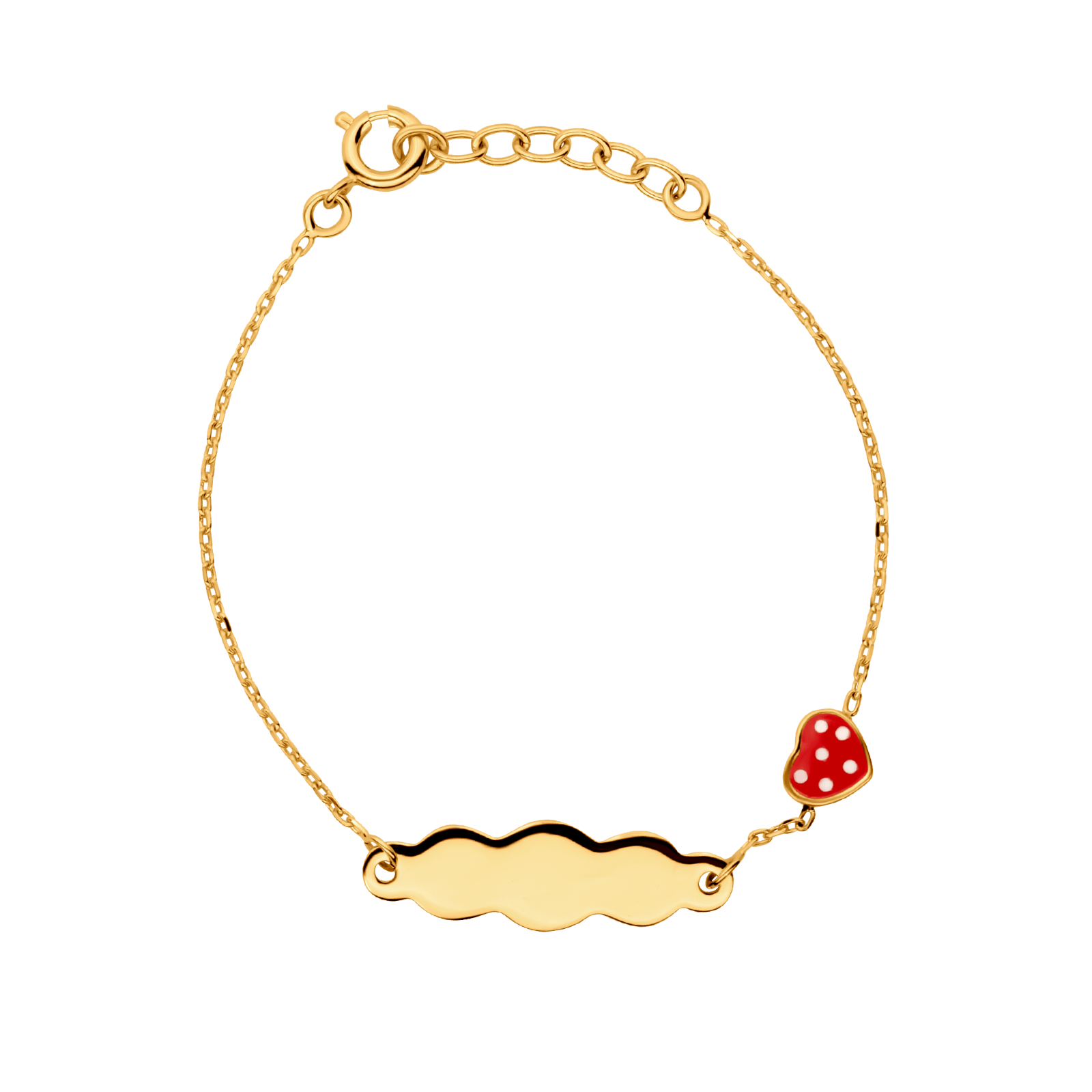 Bracelet Identité Plaqué Or Cœur Email Rouge 6*7mm 14A16cm