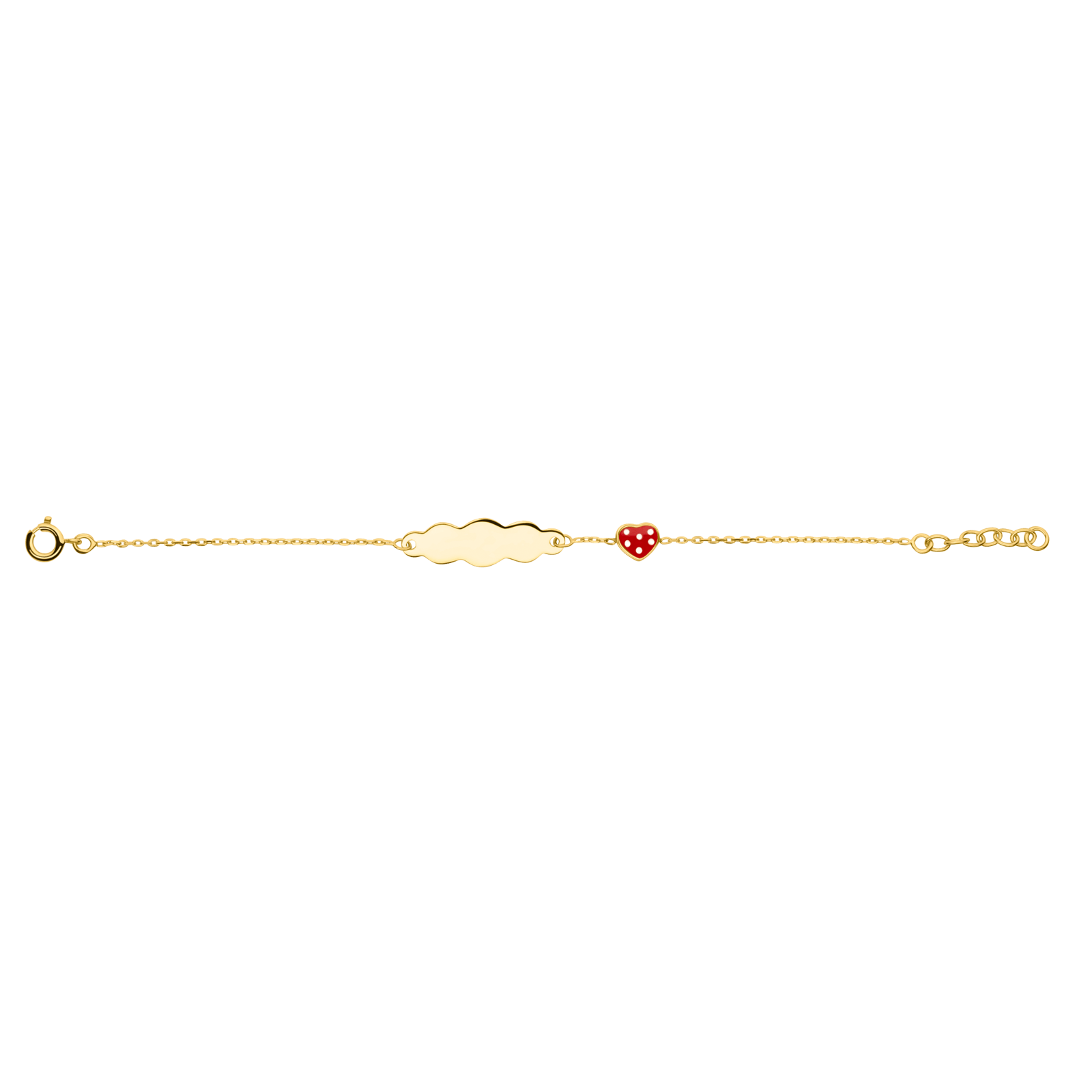 Bracelet Identité Plaqué Or Cœur Email Rouge 6*7mm 14A16cm