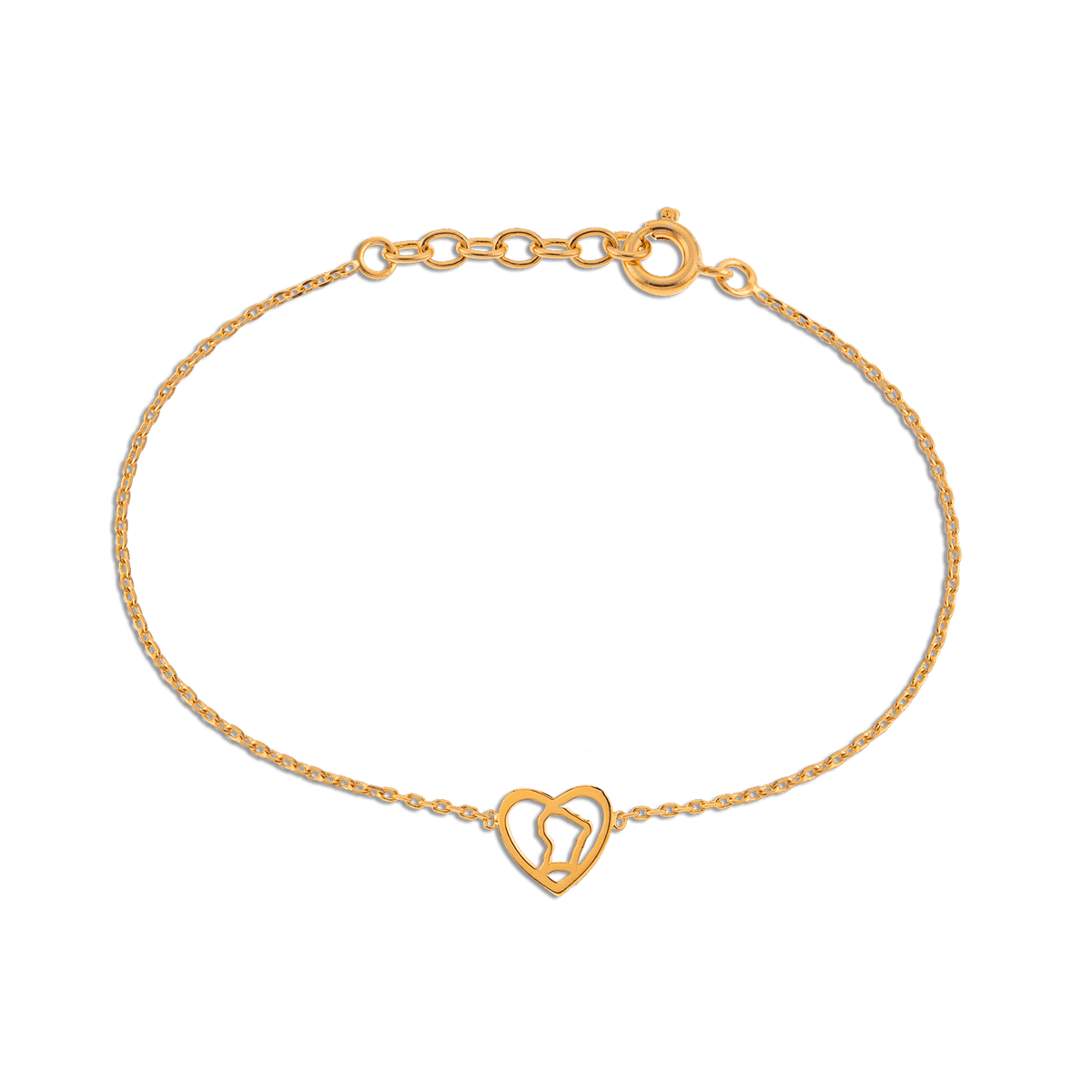 Bracelet Plaqué Or 18  à 20cm Cœur Guyane 10mm
