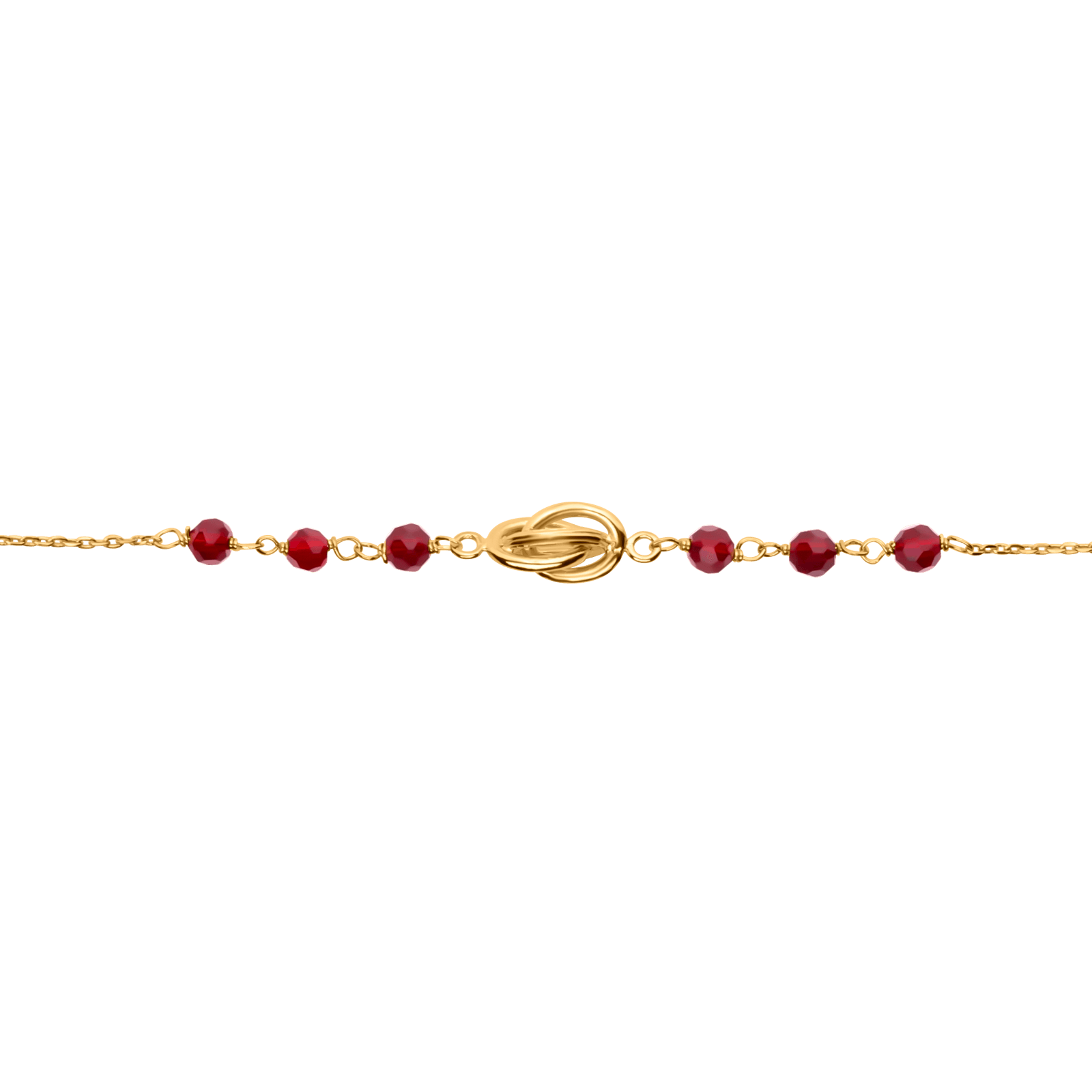 Chaîne Cheville Plaqué Or Nœud Antillais 6mm Cristal Grenat 4mm 25A27cm