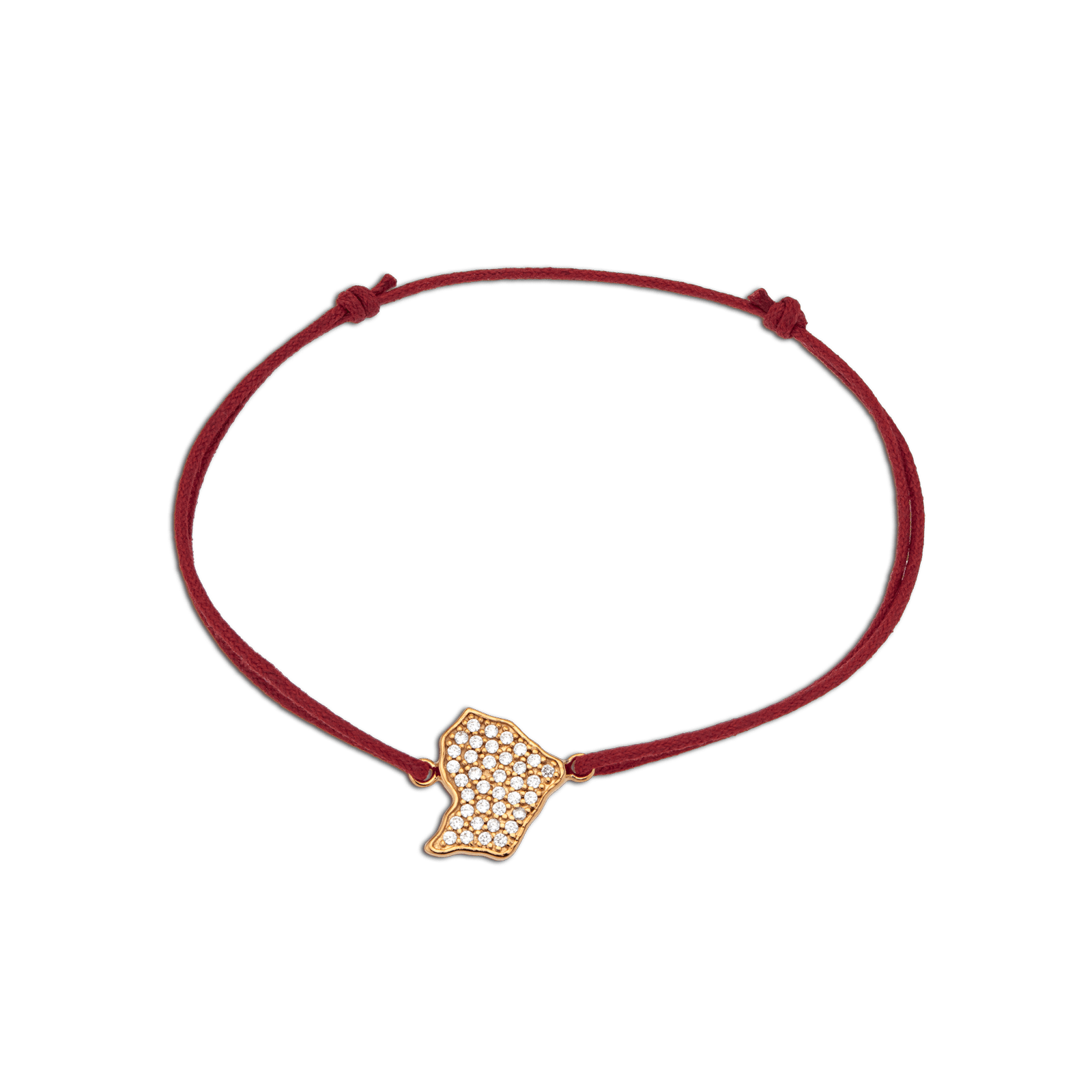 Bracelet Guyane Plaqué Or Zirconium Cordon Rouge 18cm