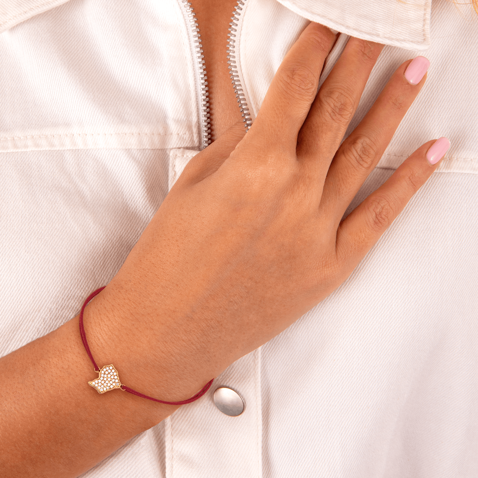Bracelet Guyane Plaqué Or Zirconium Cordon Rouge 18cm