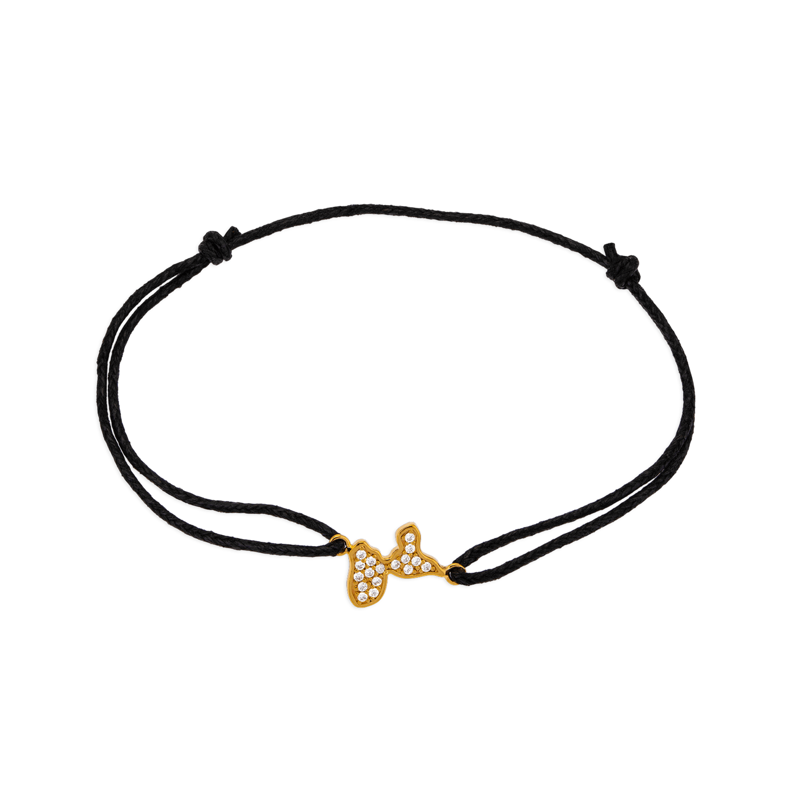 Bracelet Guadeloupe Plaqué Or Zirconium Cordon Noir 18cm