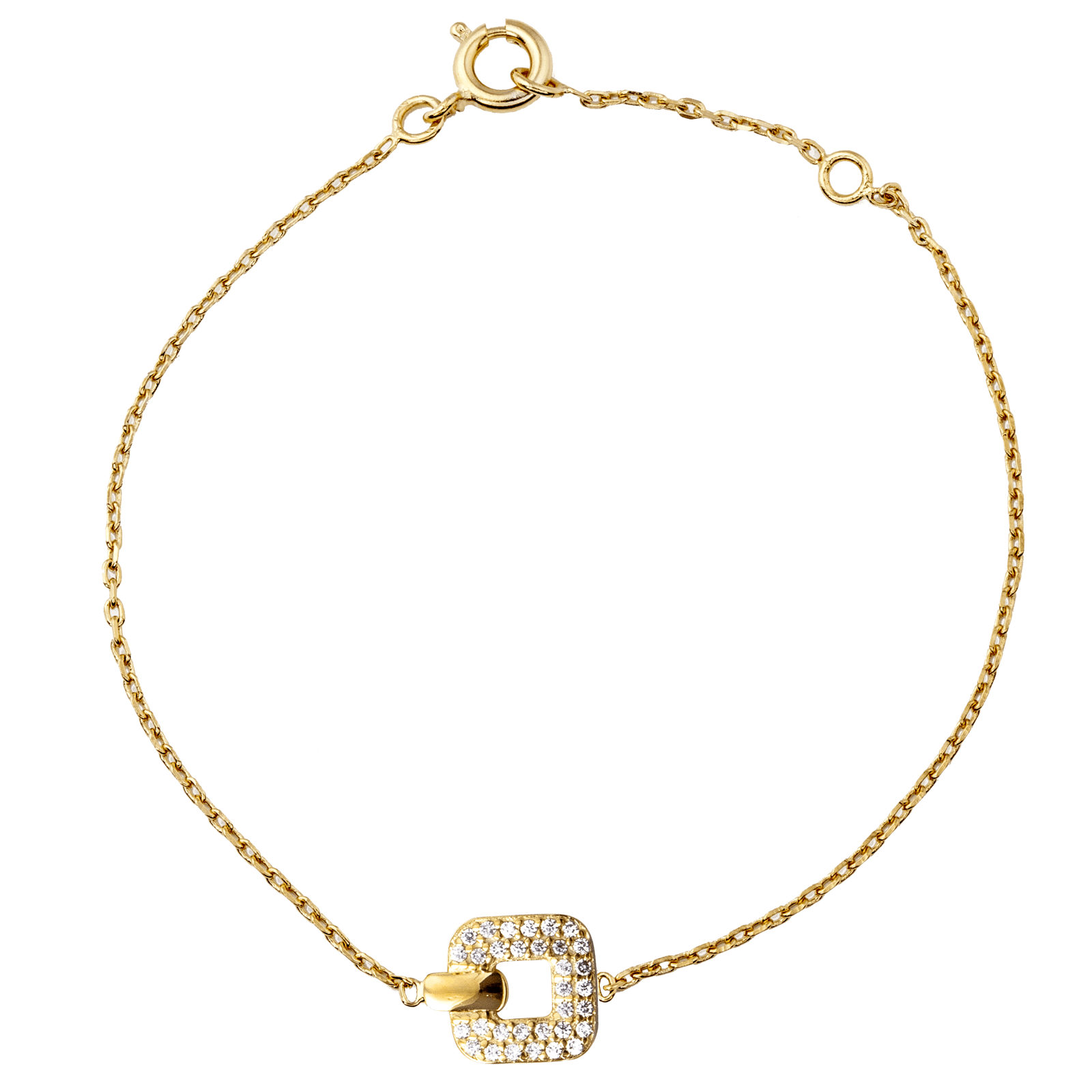 bracelet plaqué or centre carré oxyde de zirconium de zirconium 18cm