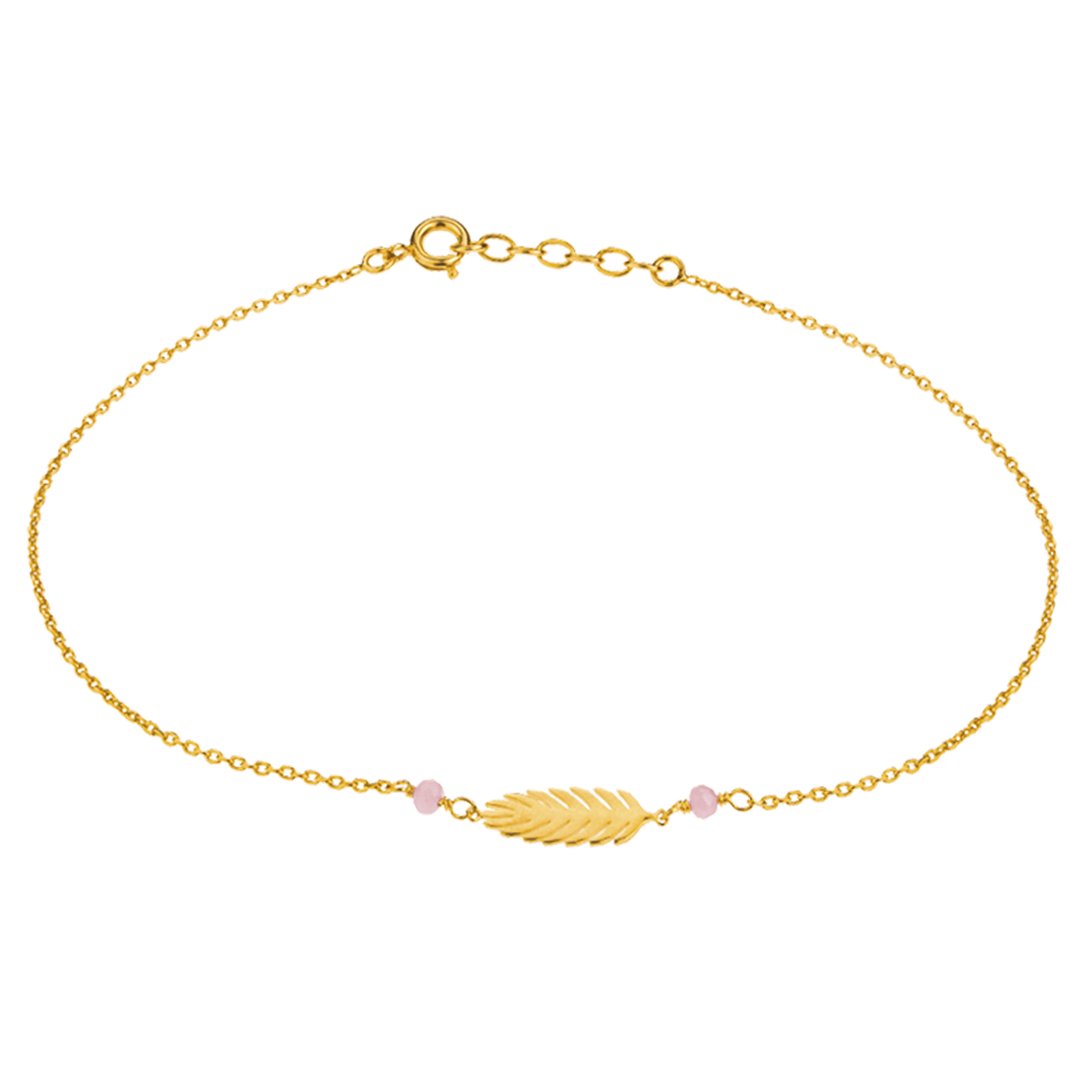 Chaîne Cheville Feuille 7*15mm Email Rose 25A27cm Plaqué Or