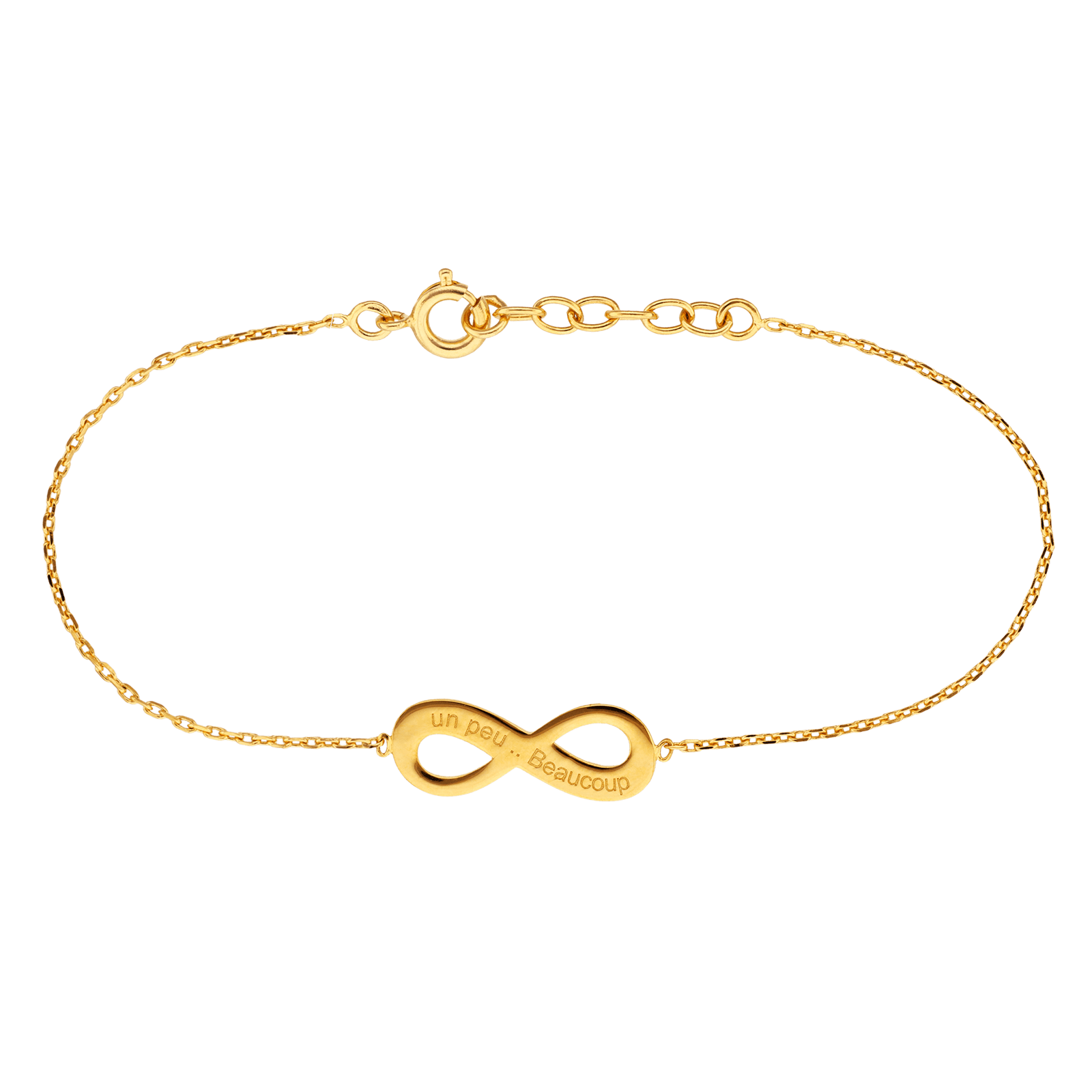 Bracelet Plaqué Or Infini 8*20mm Gravé Un Peu Beaucoup Chaîne 1.3mm 17A19cm