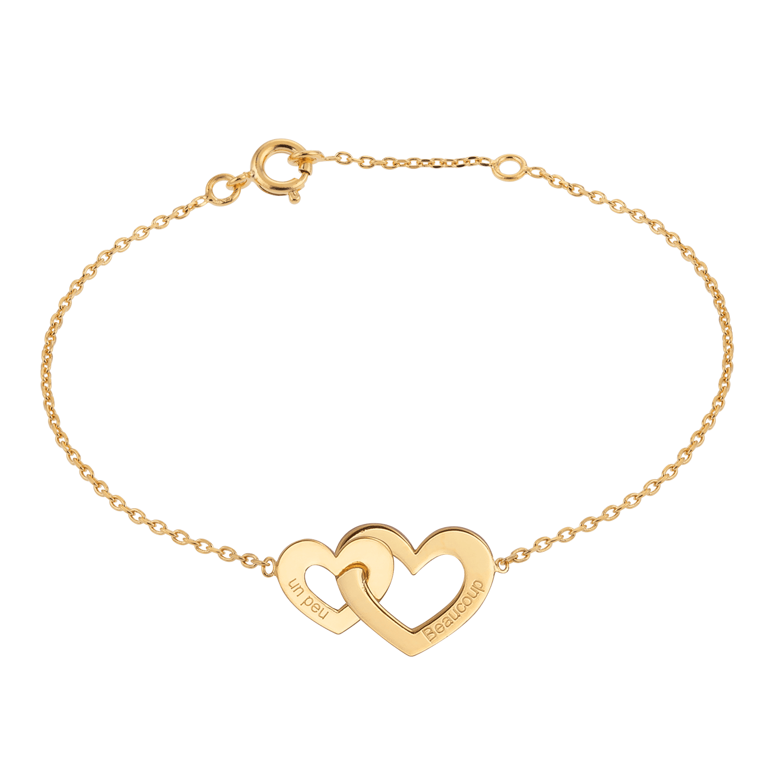 Bracelet Plaqué or double coeur un peu beaucoup 17+2cm