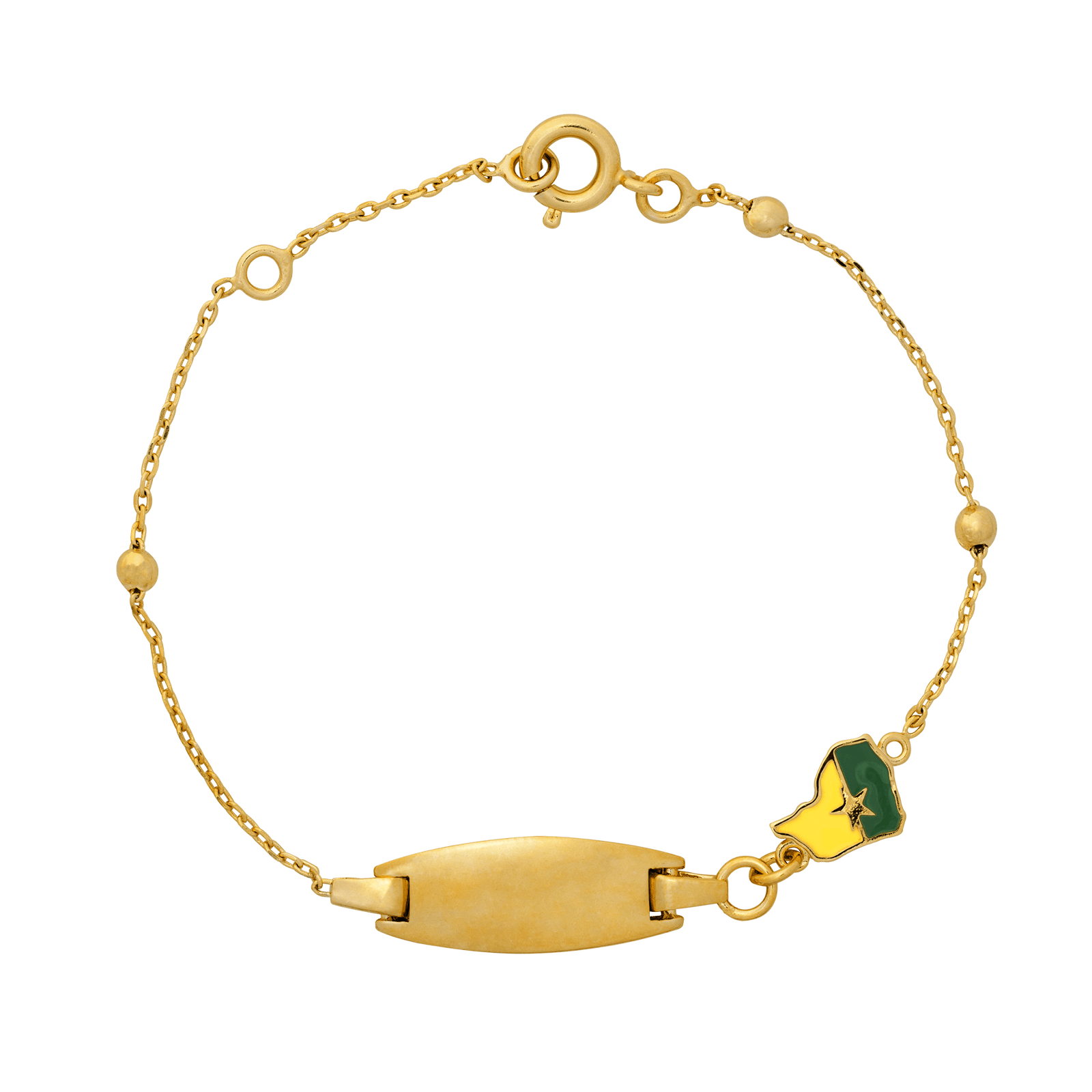 Bracelet Identité Bébé Plaqué or plaque ovale carte Guyane drapeau Émail