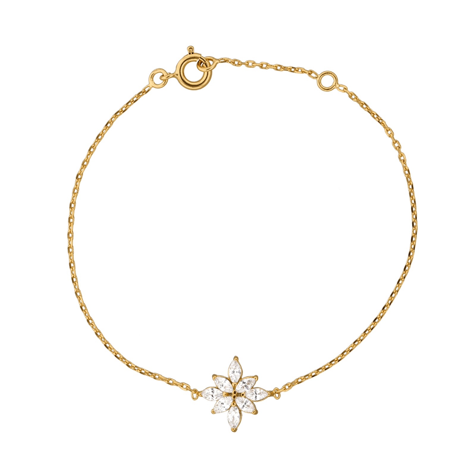 Bracelet 18cm Plaqué or fleur Oxyde de Zirconium