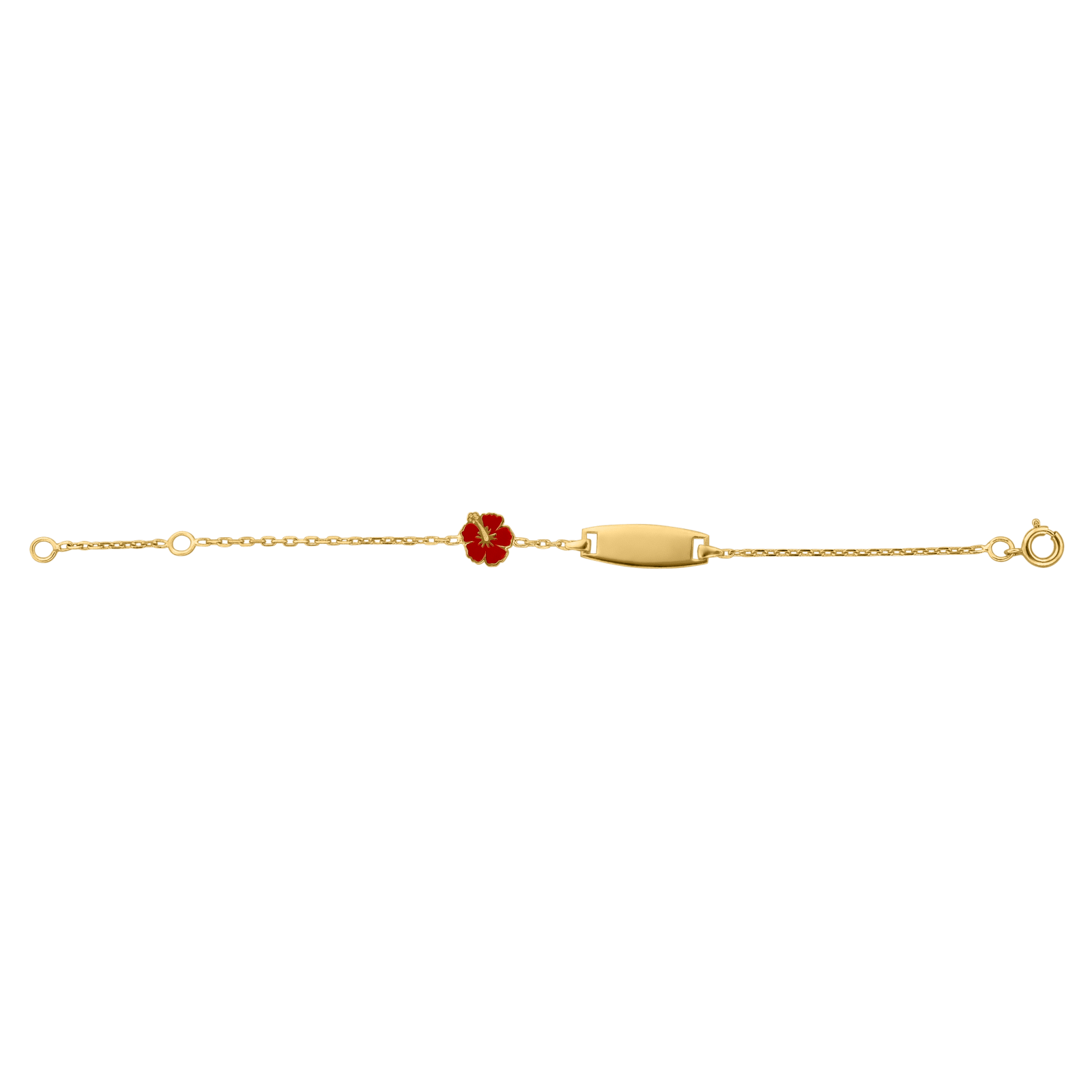 Bracelet Identité Bébé Plaqué or 15 centimètres plaque ovale hibiscus Émaillé