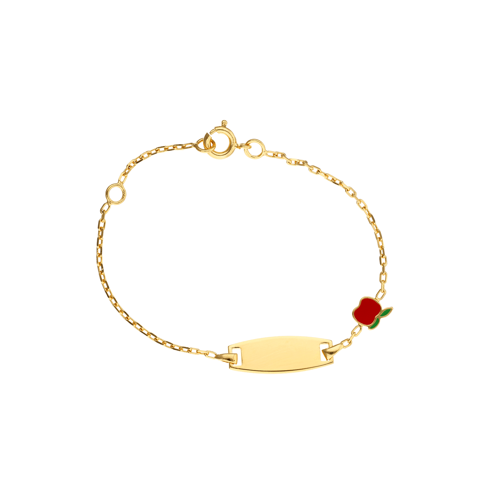 Bracelet Identité Bébé Plaqué or 15 centimètres plaque ovale pomme Émaillé