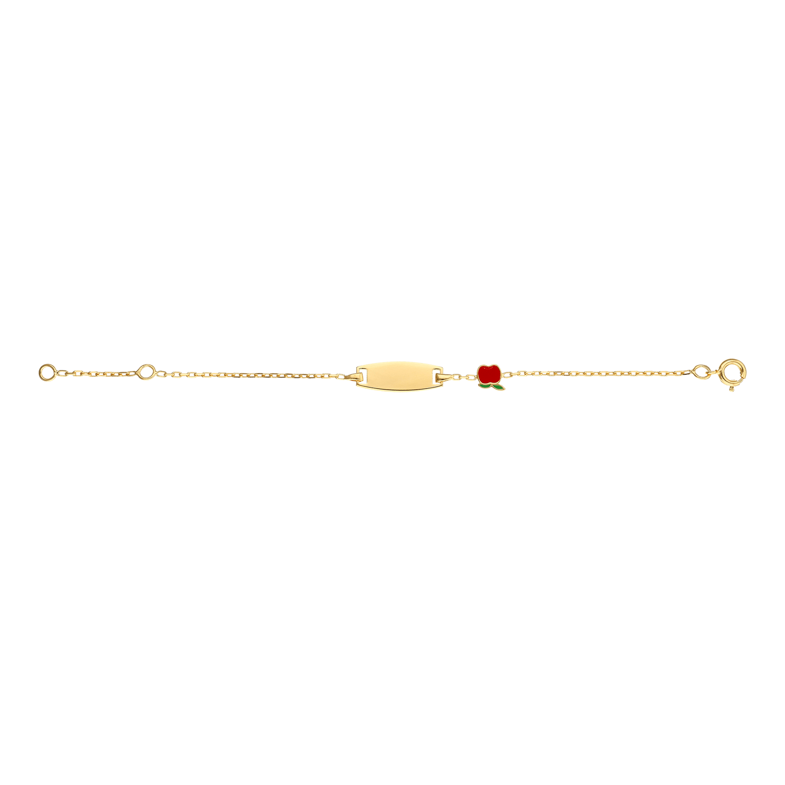 Bracelet Identité Bébé Plaqué or 15 centimètres plaque ovale pomme Émaillé