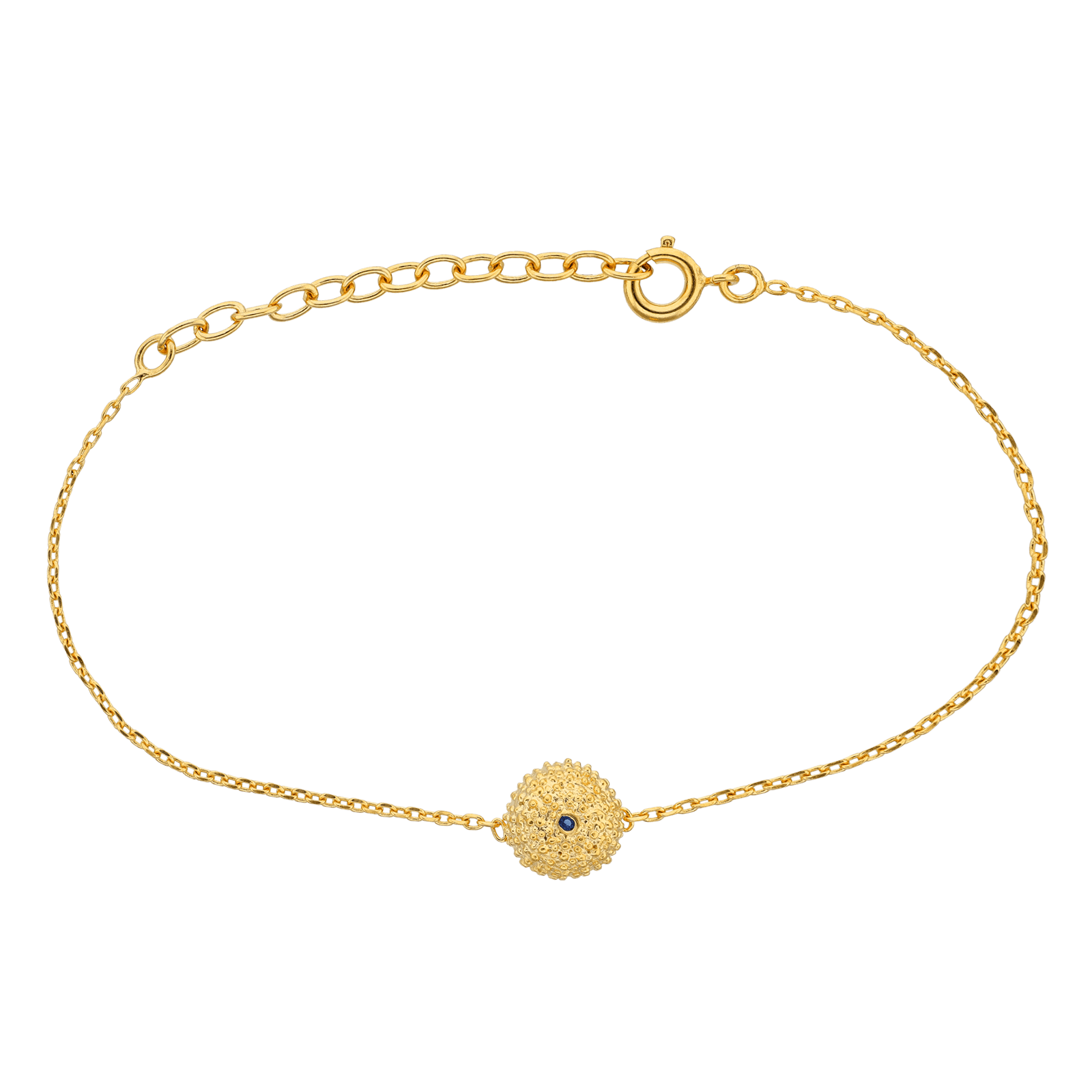 Bracelet Plaqué or Oursin 7mm Oxyde de Zirconium bleu 14.5 plus 5 centimètres