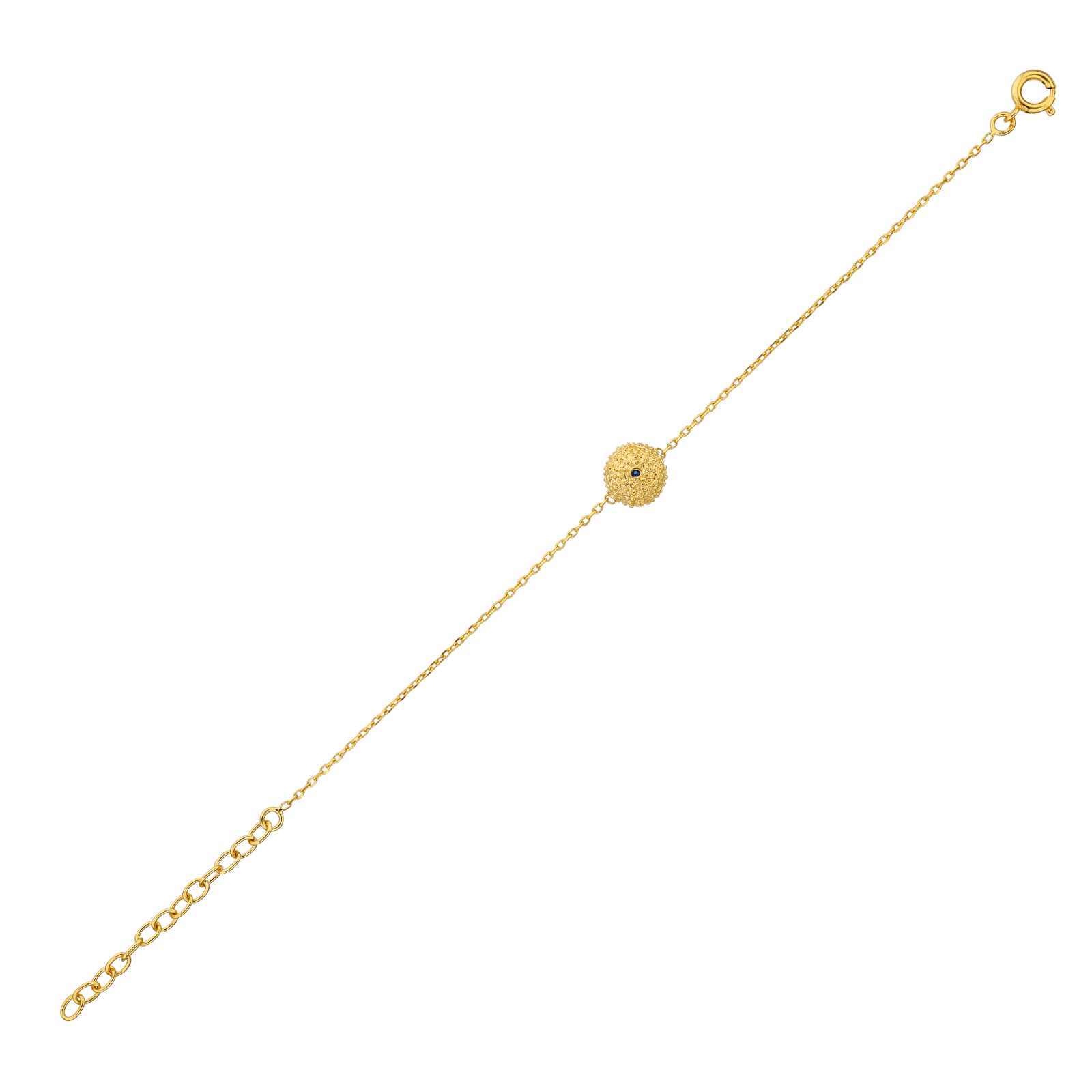 Bracelet Plaqué or Oursin 7mm Oxyde de Zirconium bleu 14.5 plus 5 centimètres