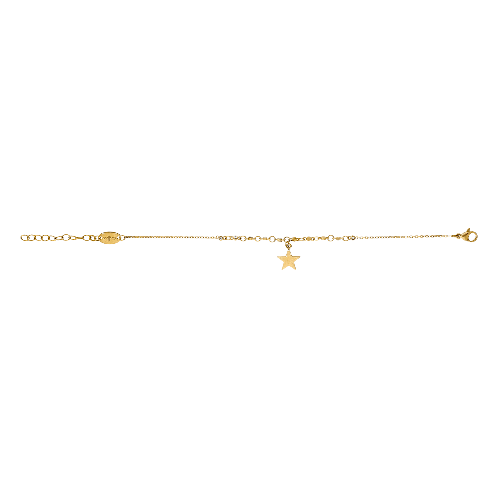 bracelet callas acier doré centre oxyde de zirconium pampille étoile 17 plus 3 mm