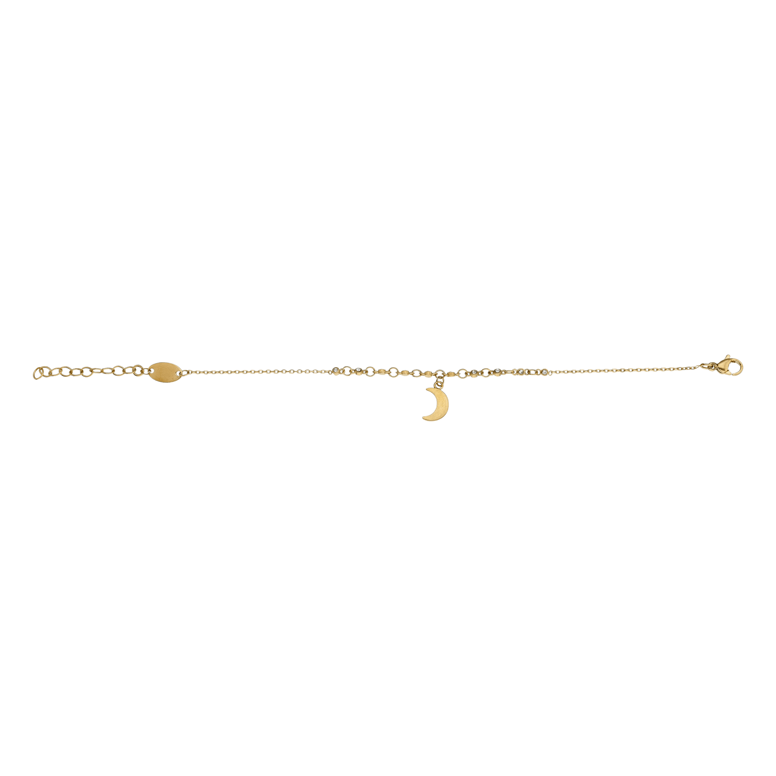 Bracelet Callas Acier doré Centre Oxyde de Zirconium Pampille Lune 17 plus 3 centimètres