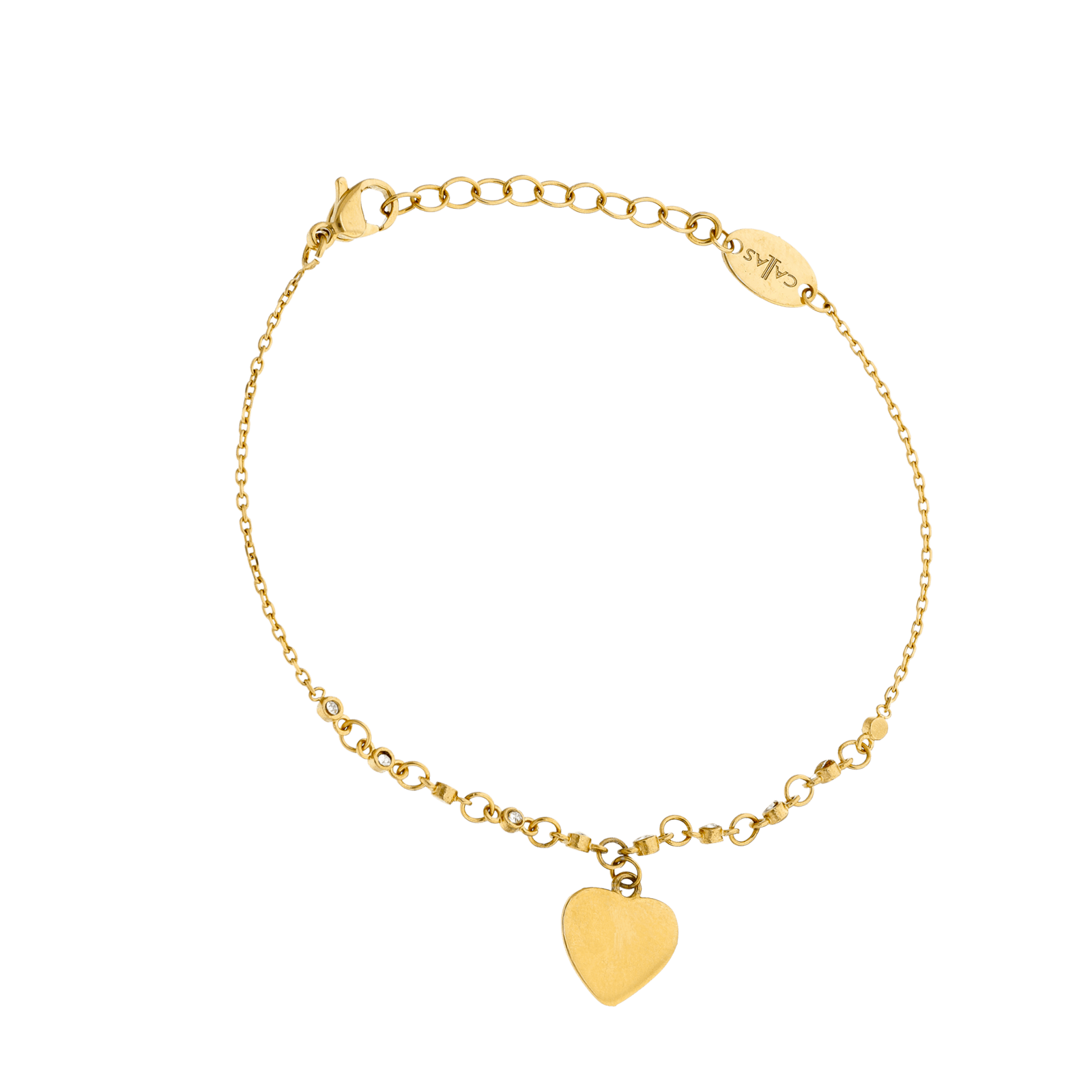 bracelet callas acier doré centre oxyde de zirconium pampille coeur 17 plus 3 mm