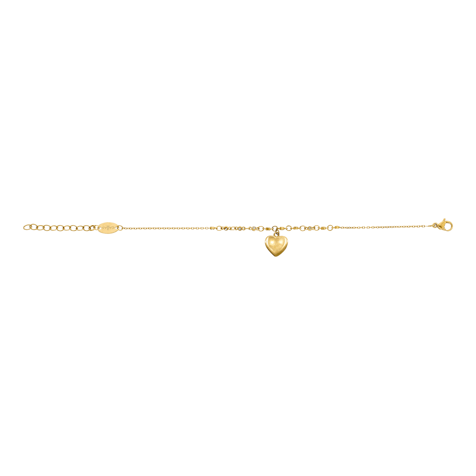 bracelet callas acier doré centre oxyde de zirconium pampille coeur 17 plus 3 mm