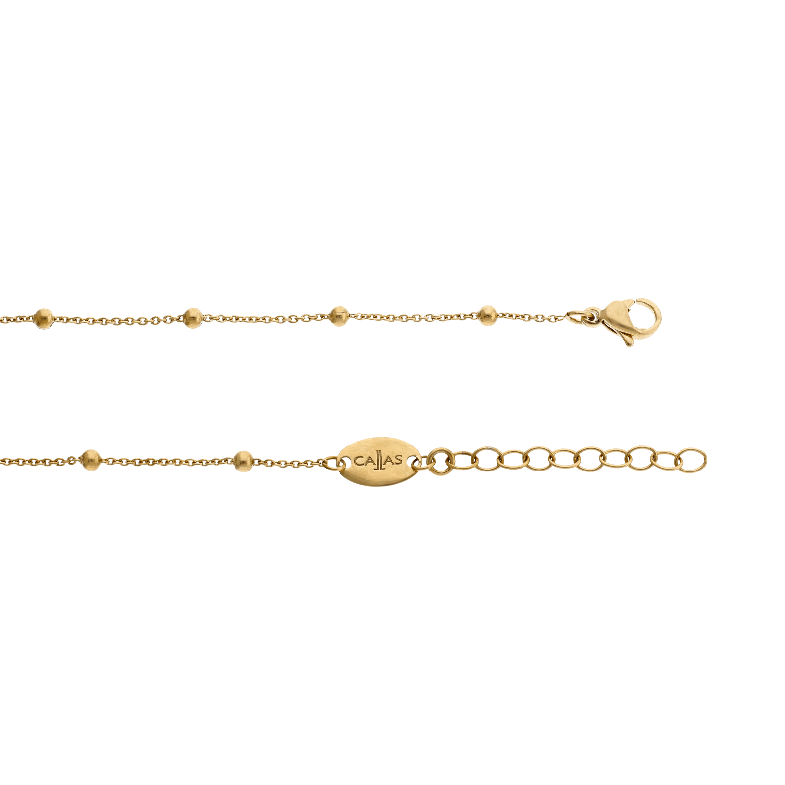 Bracelet Callas Acier doré chaîne fine boule centre Croix Oxyde de Zirconium couleur 17 plus 3 centimètres