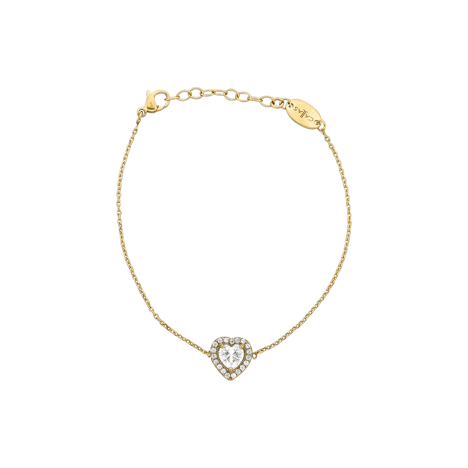 Bracelet Callas Acier doré Centre coeur Grand modèle Oxyde de Zirconium 17 plus 3 centimètres