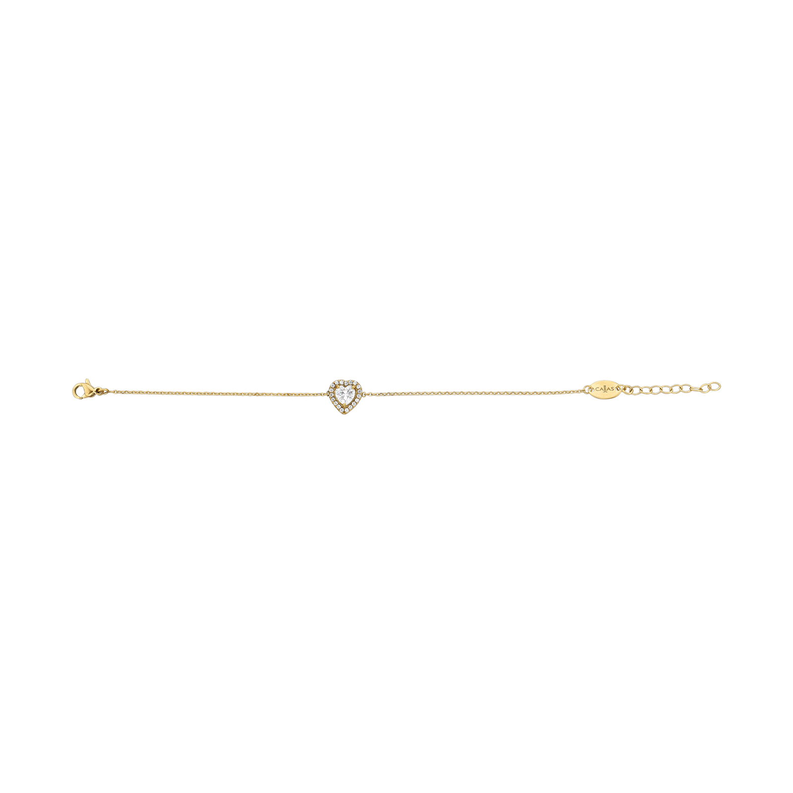 Bracelet Callas Acier doré Centre coeur Grand modèle Oxyde de Zirconium 17 plus 3 centimètres