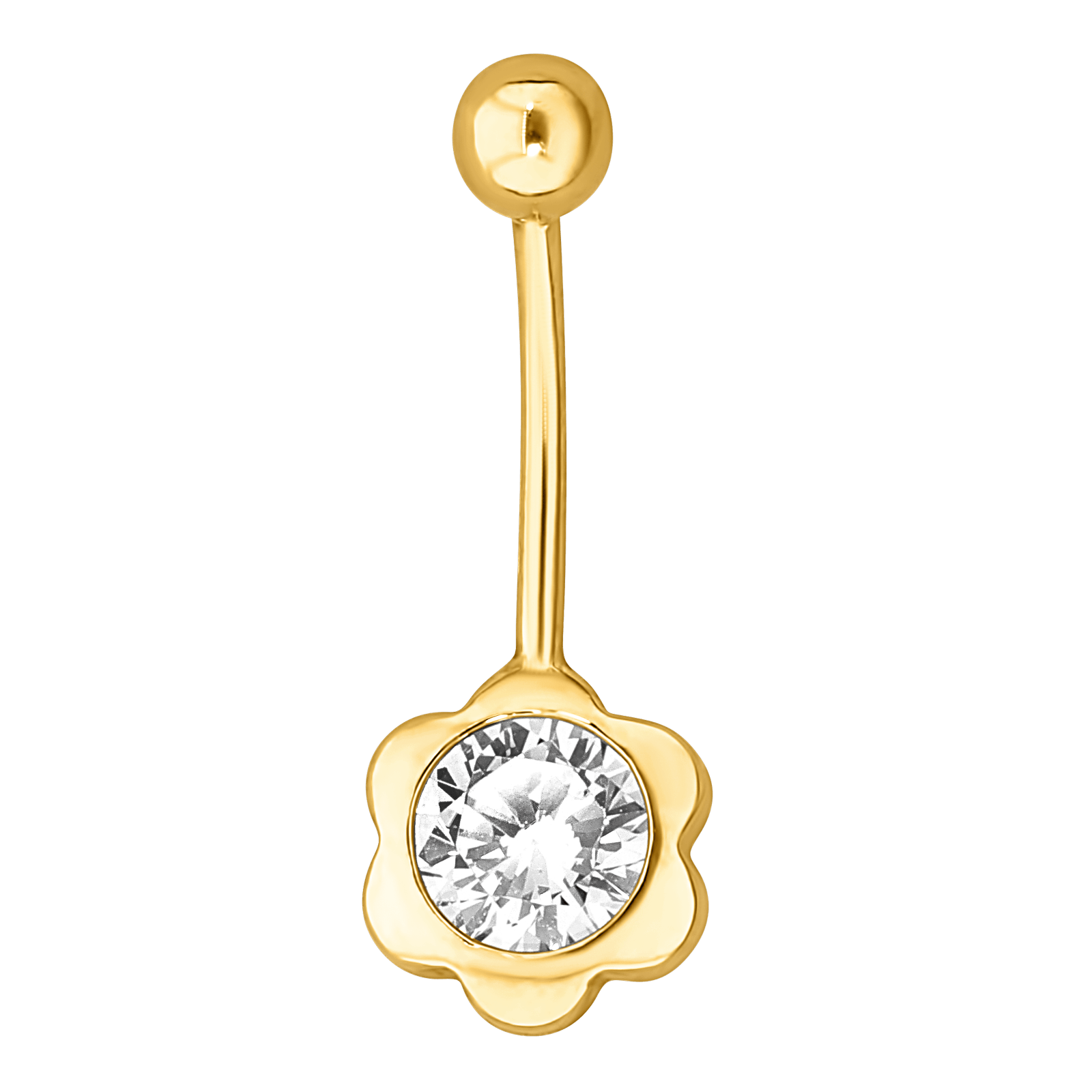 Piercing Nombril Or375 23mm Tige 1.2mm Fleur Zirconium