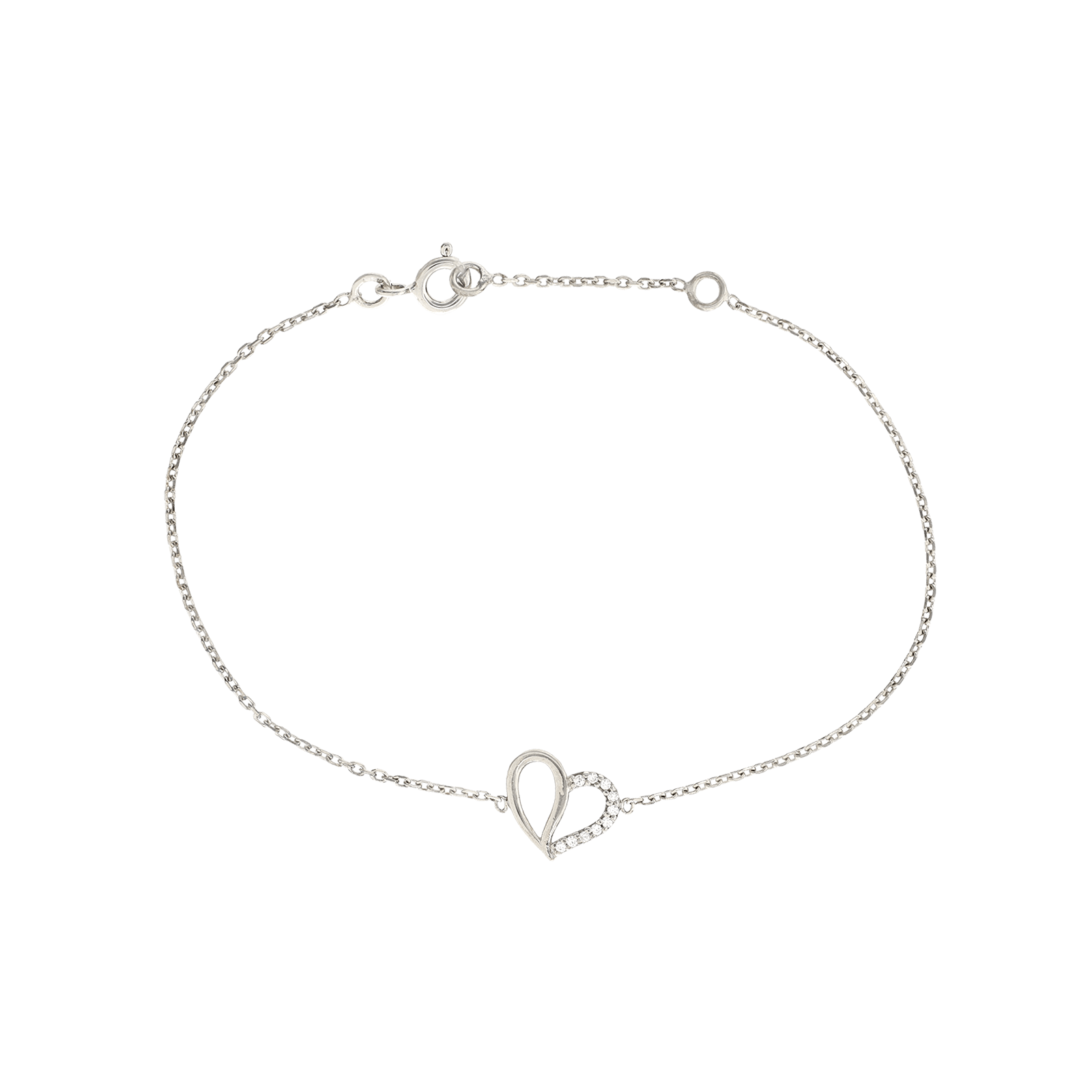 bracelet 18cm Argent coeur un côté Oxyde de Zirconium