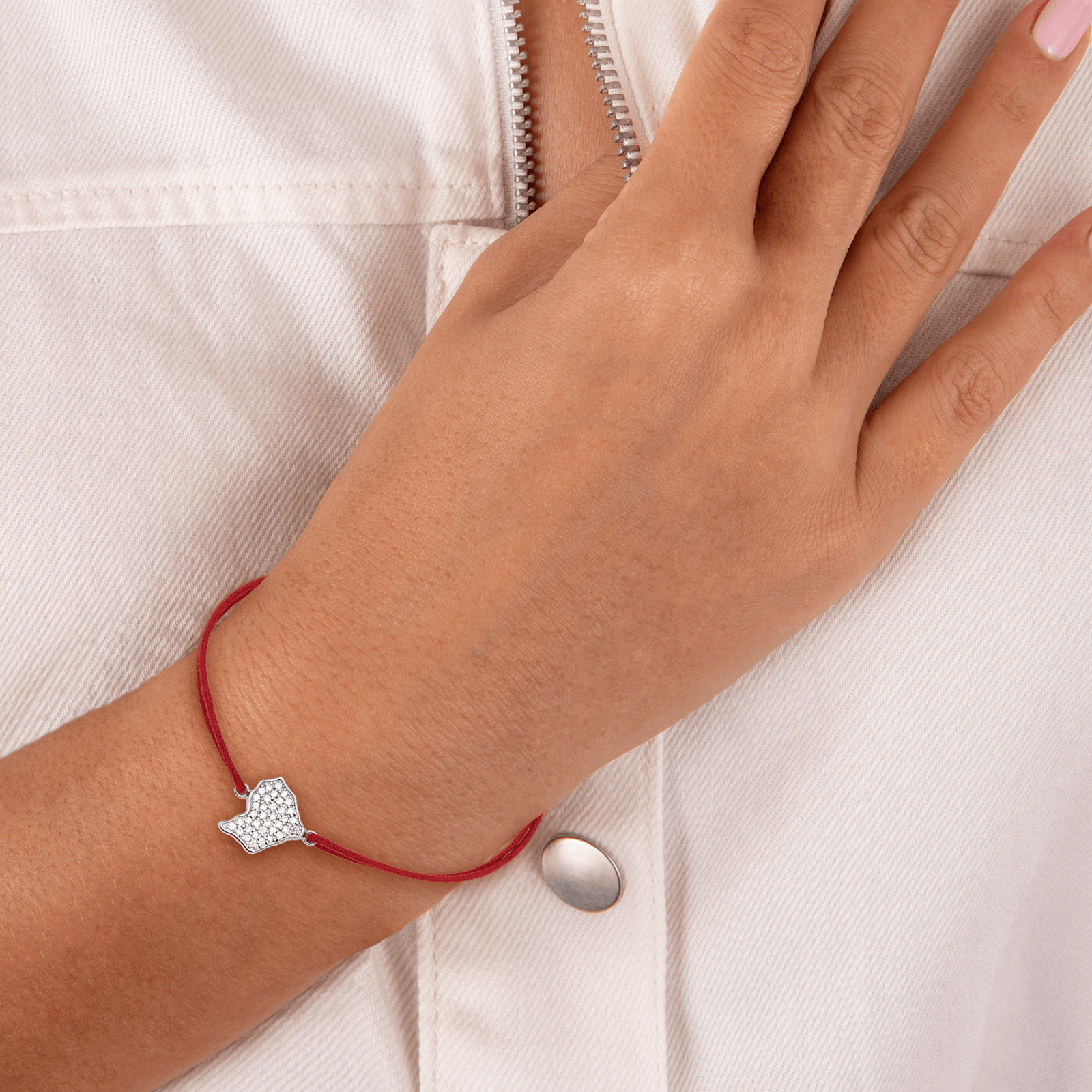 Bracelet Guyane Argent925 Zirconium Cordon Rouge 18cm
