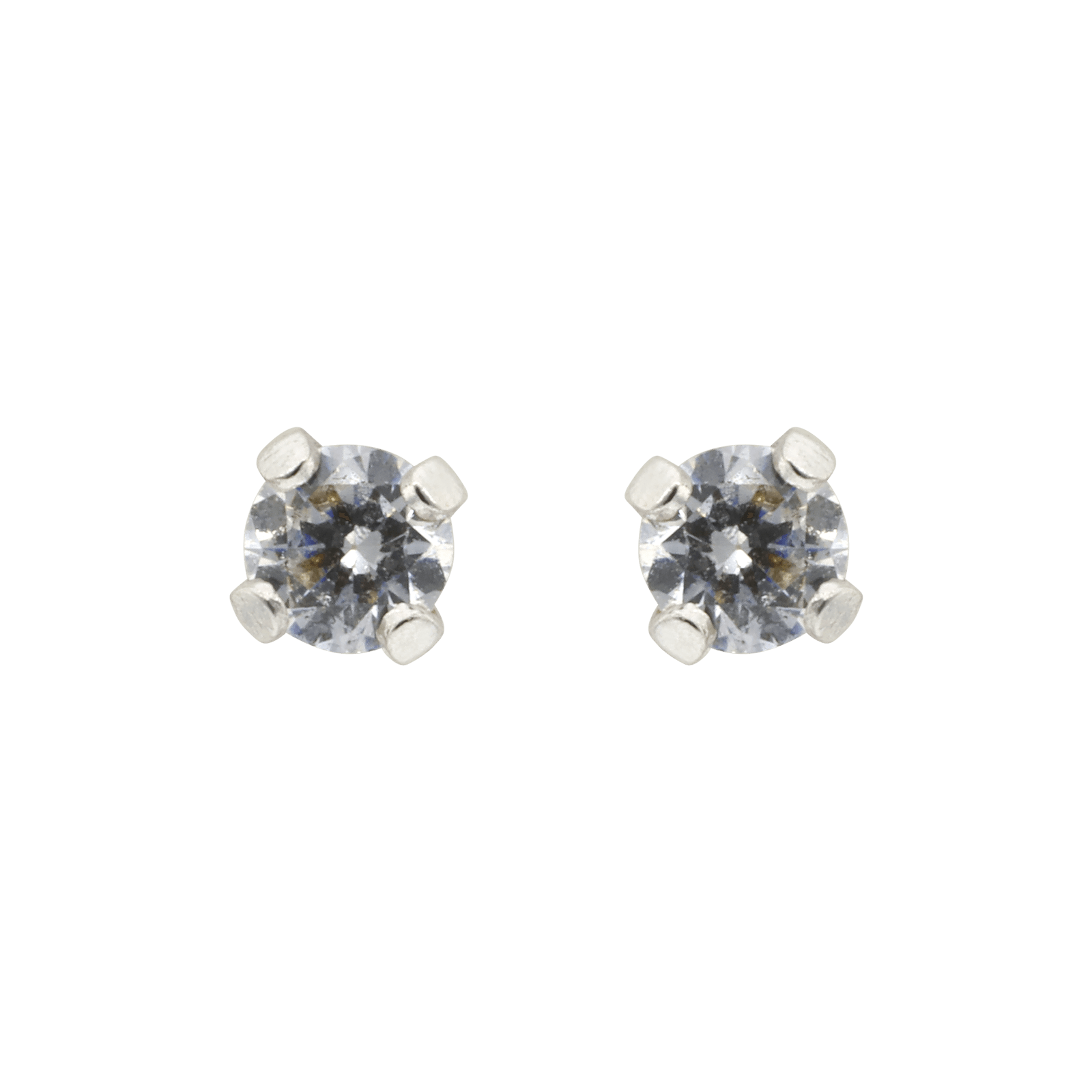 Boucles d'Oreilles puce Oxyde de Zirconium blanc 3 millimètres poussette silicone Or Gris