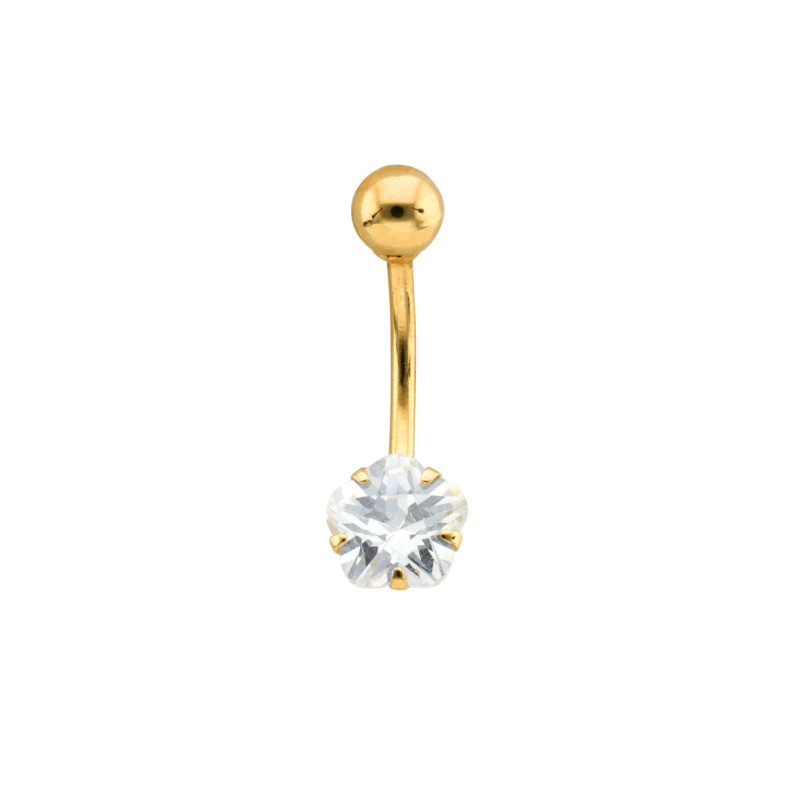 Piercing Nombril 19mm Tige 1.1mm Boule 4mm Fleur 6mm Or375