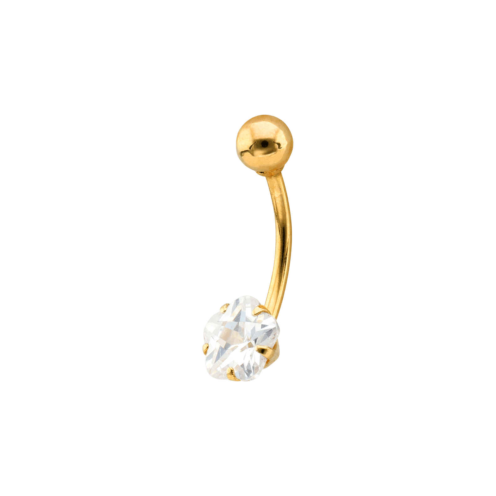 Piercing Nombril 19mm Tige 1.1mm Boule 4mm Fleur 6mm Or375
