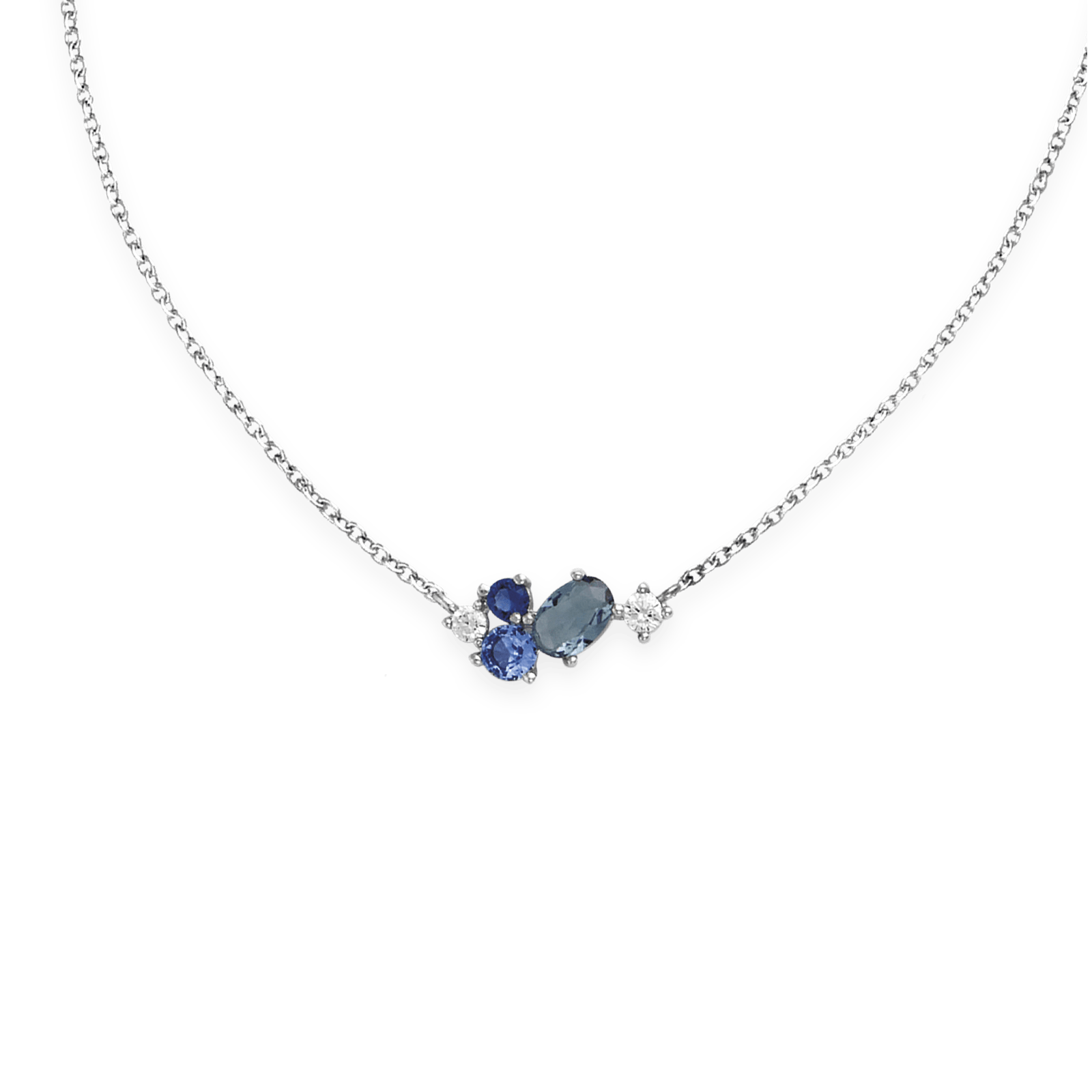 Collier Argent Rond cluster couleur tons bleue plus Zirconia Cubique