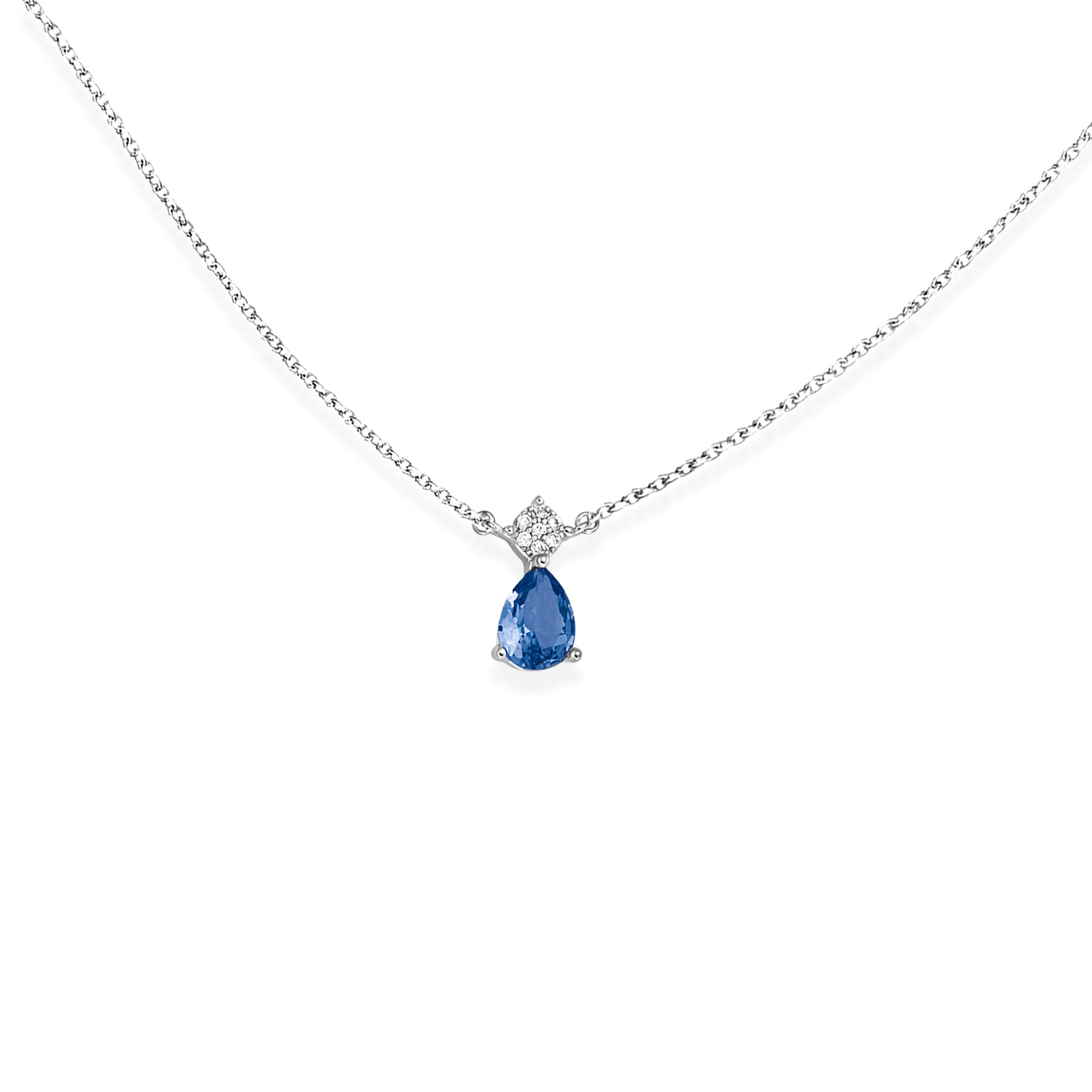 collier argent rond oxyde de zirconium blanc et poire oxyde de zirconium bleu