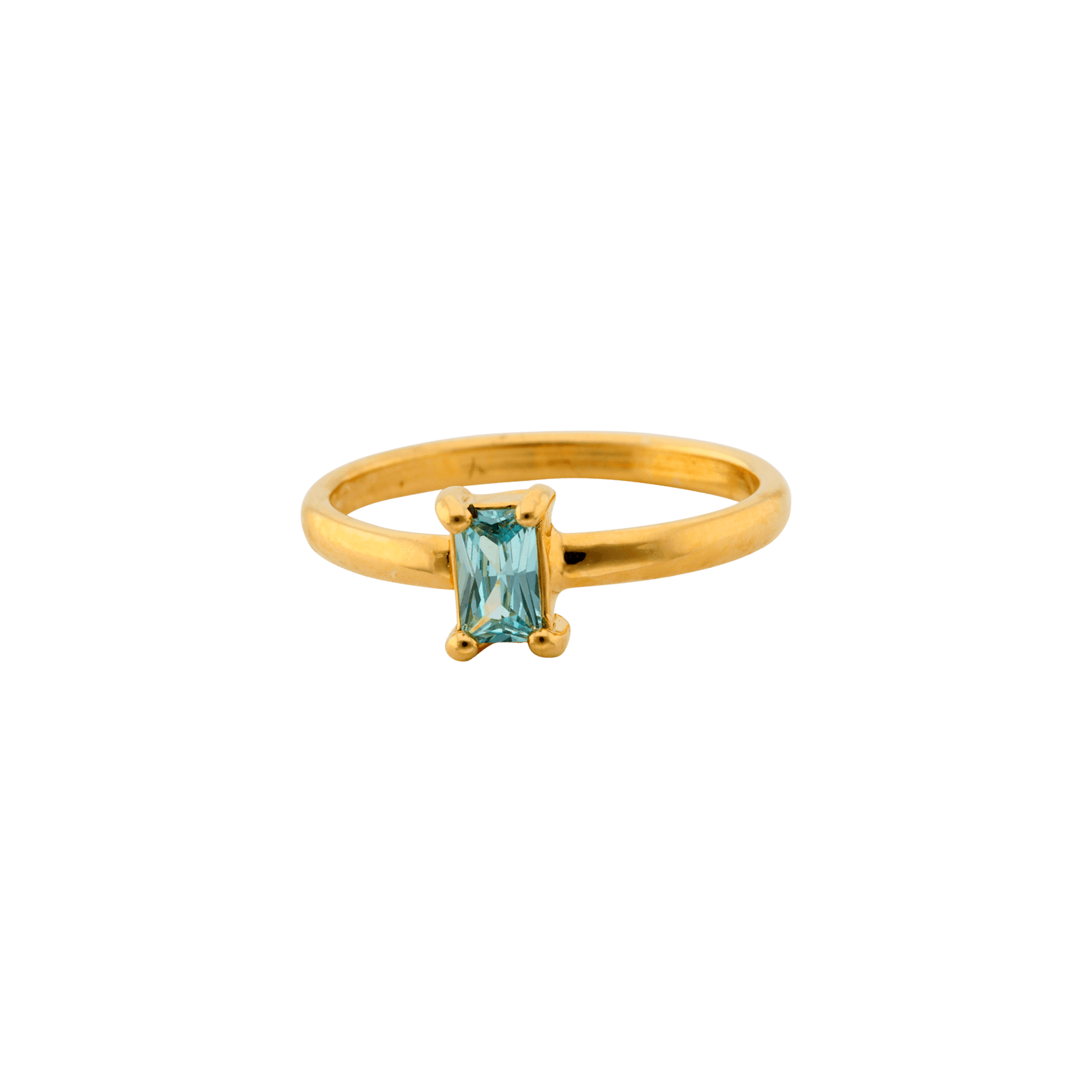 Bague Plaqué or Zirconia Cubique rectangle Oxyde de Zirconium bleu aigue-marine