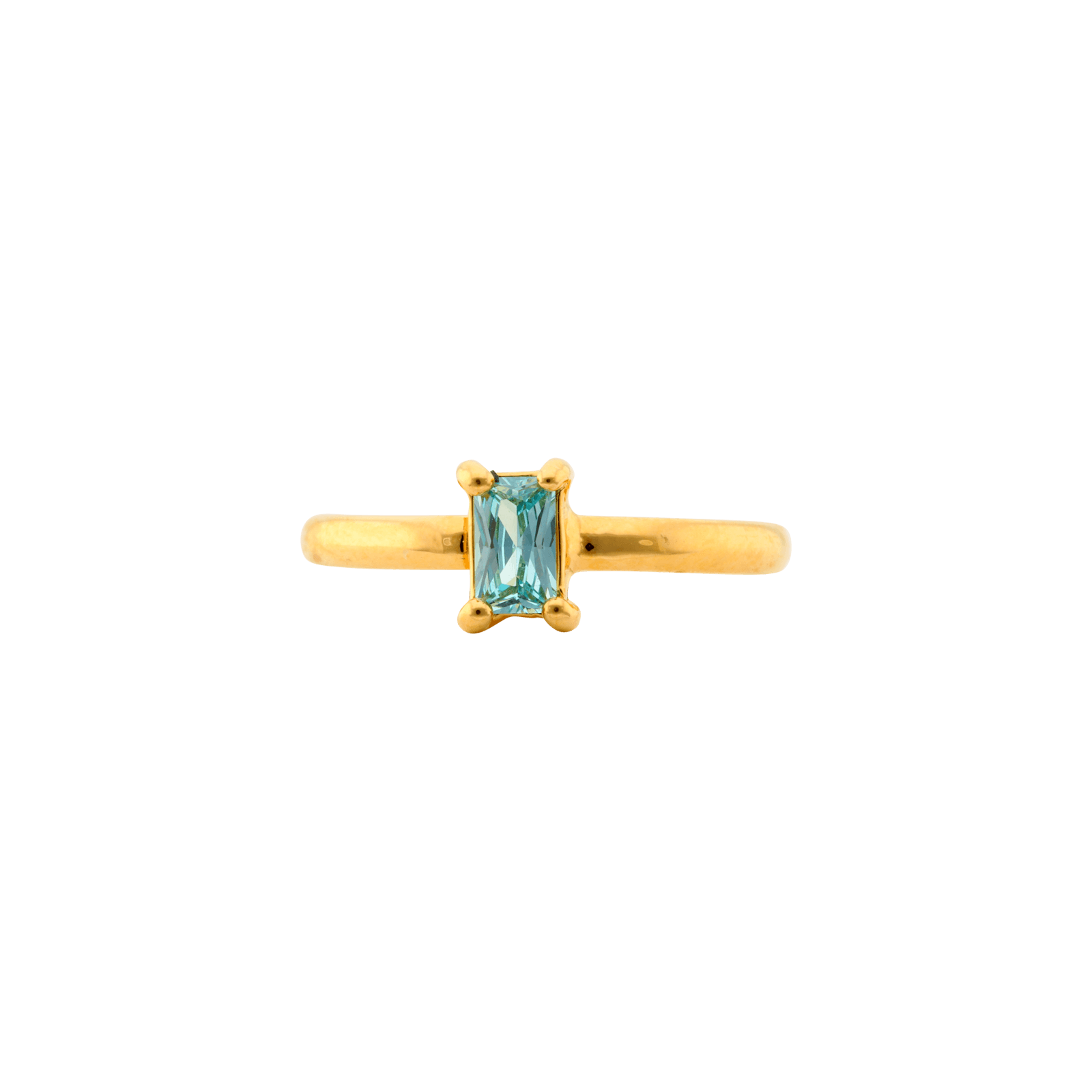 Bague Plaqué or Zirconia Cubique rectangle Oxyde de Zirconium bleu aigue-marine