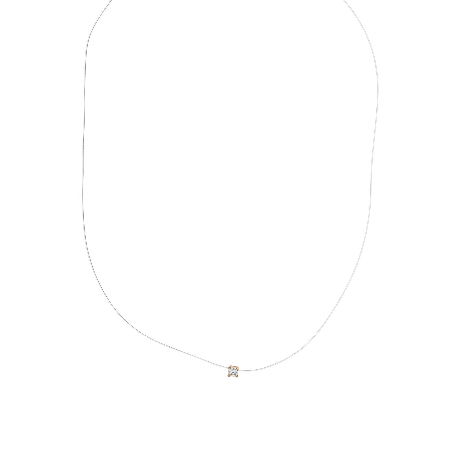 Collier Plaqué or en fil nylon solitaire Oxyde blanc 3 millimètres