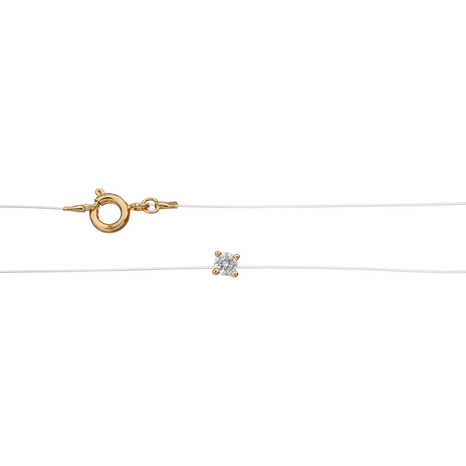 Collier Plaqué or en fil nylon solitaire Oxyde blanc 3 millimètres