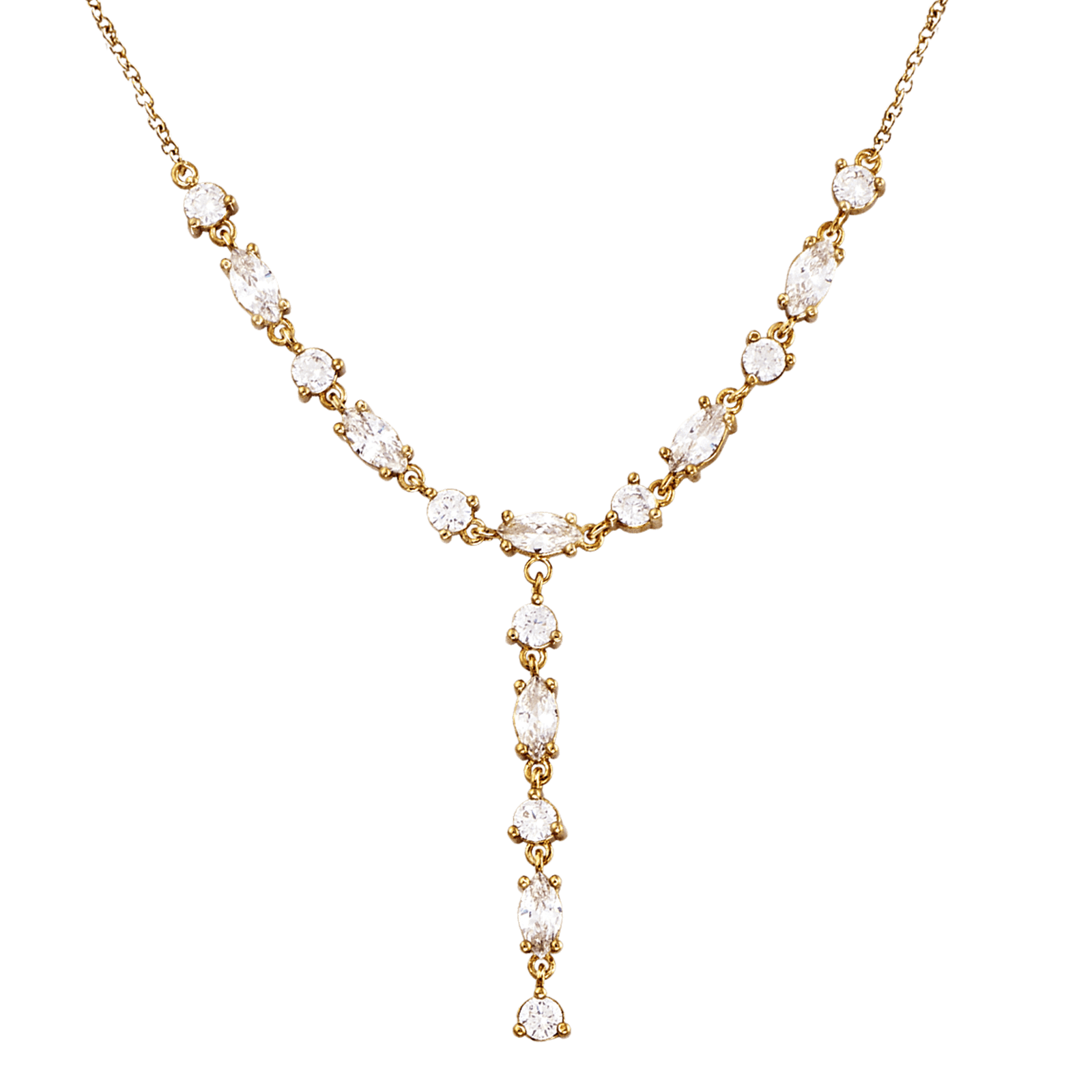 Collier Plaqué or forme Y pierres oxydes blancs