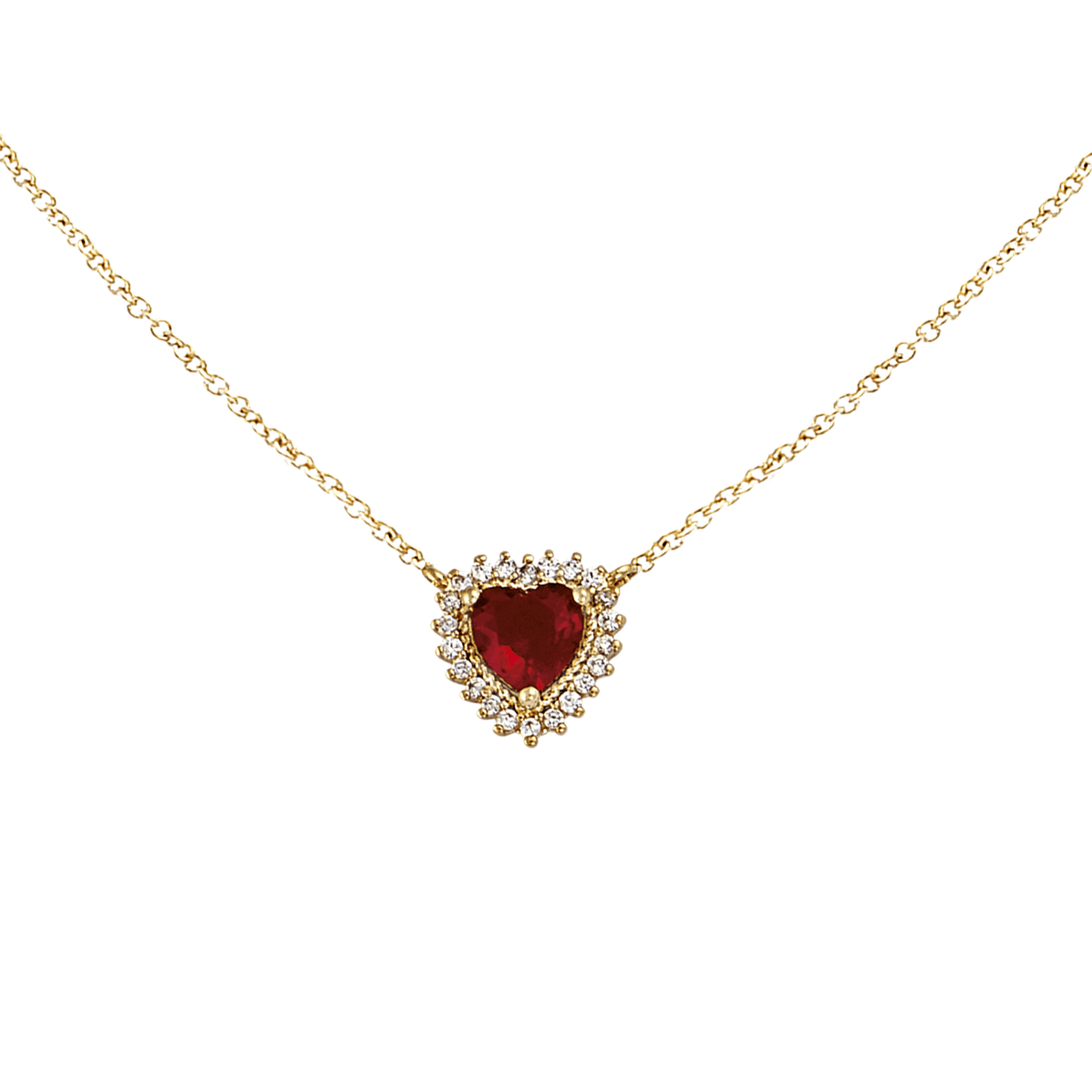 Collier Plaqué or forme coeur Verre Rubis