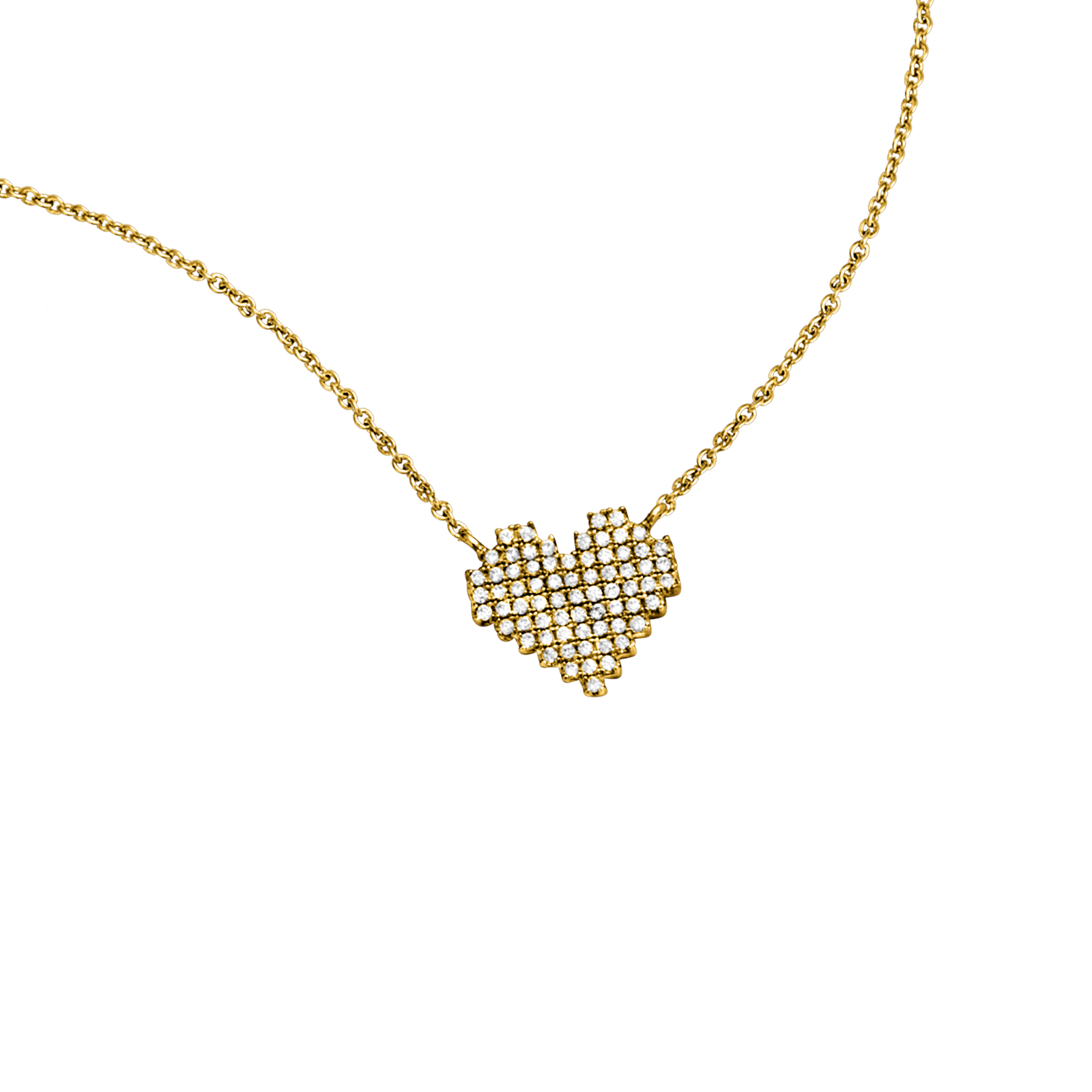 Collier Plaqué or coeur pavé oxydes blancs