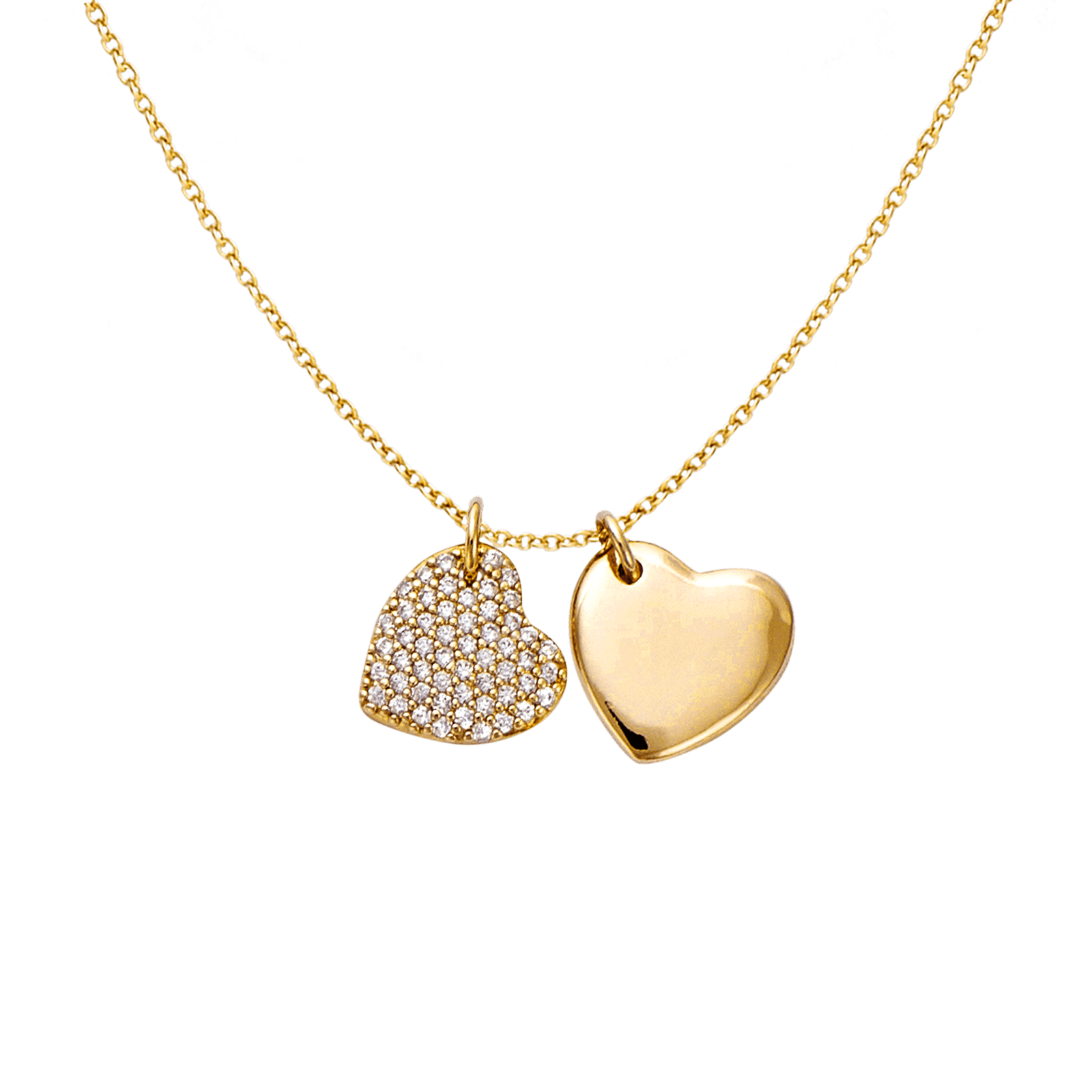 Collier Plaqué or double coeurs pavé oxydes blancs plus Lisse