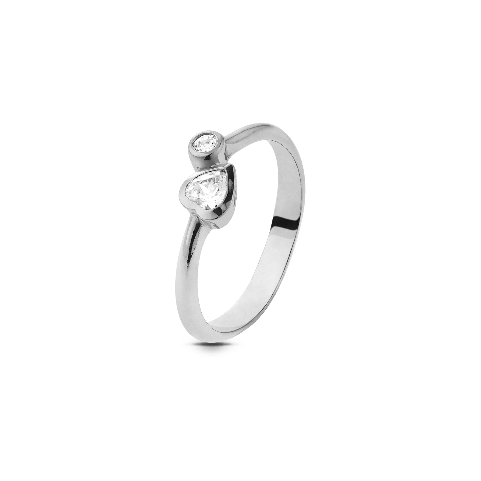 Bague Argent Toi et Moi coeur+Zirconia Cubique rond