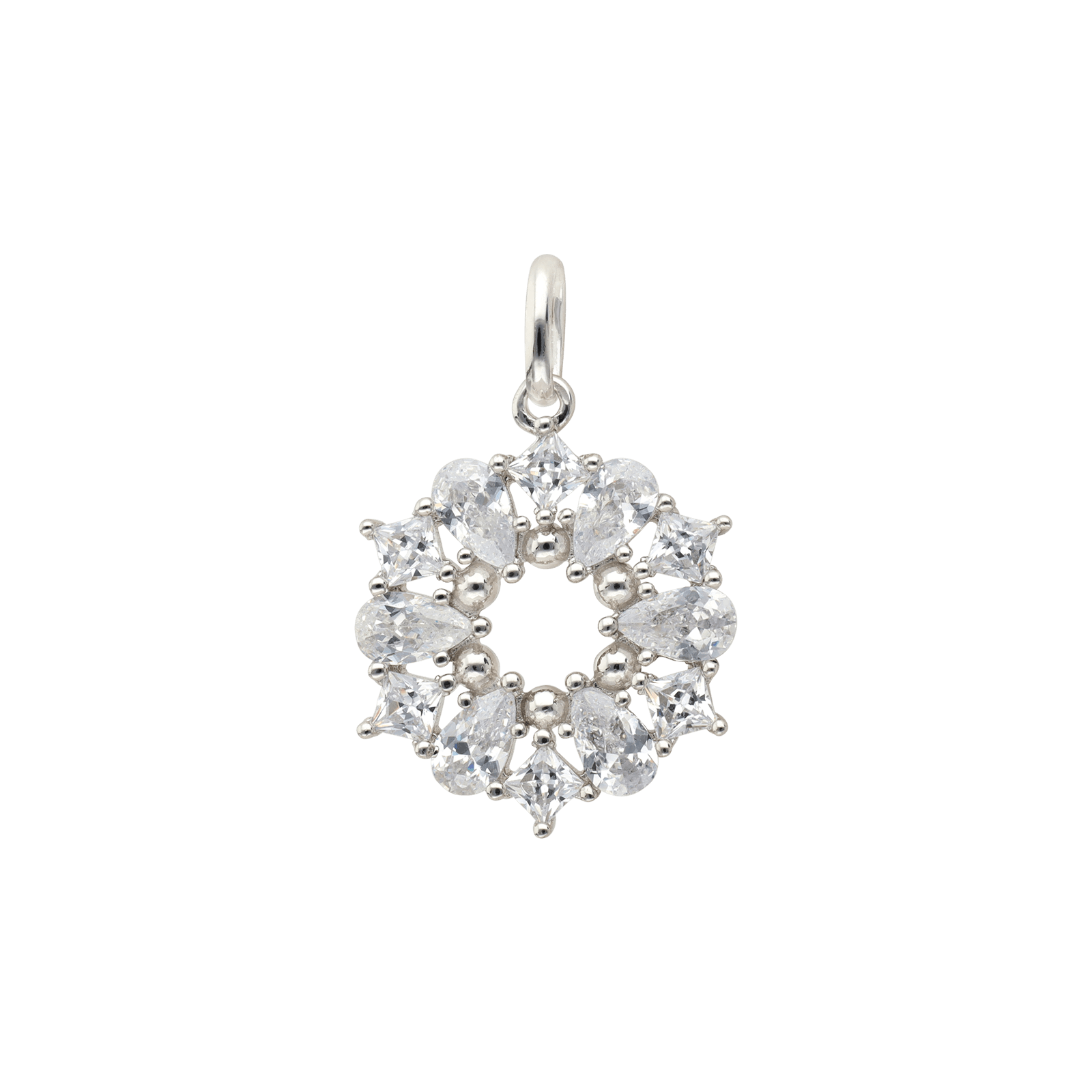 Pendentif Argent Rond cercle évidé Oxydes blancs serti griffes