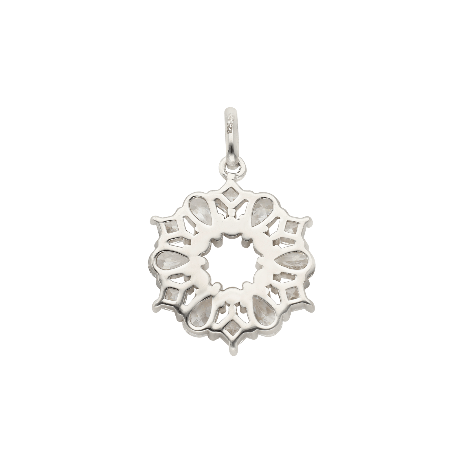 Pendentif Argent Rond cercle évidé Oxydes blancs serti griffes