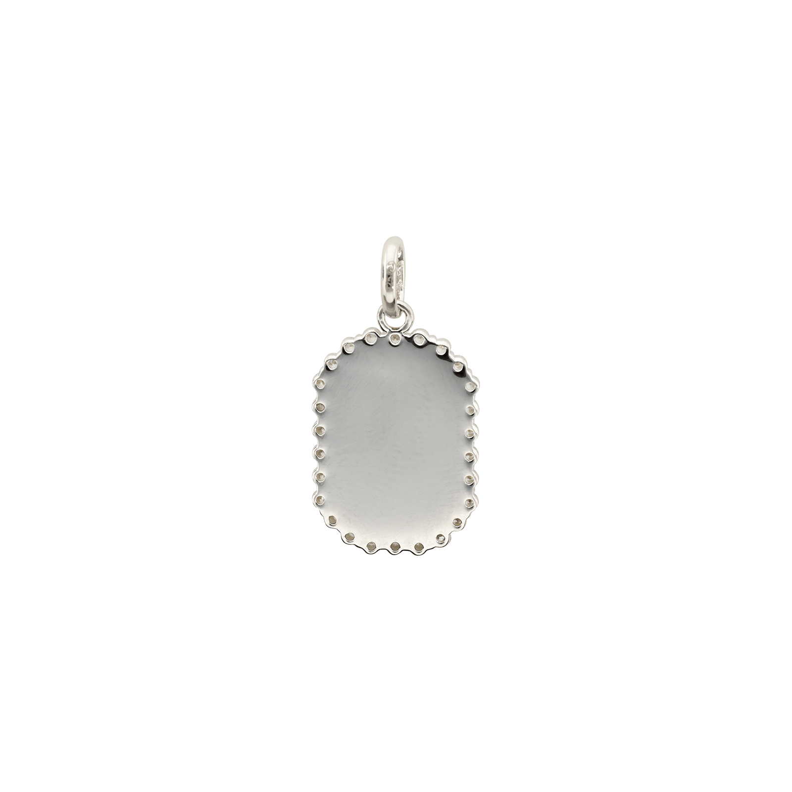 Pendentif Argent Rond plaque lisse entourage oxydes blancs